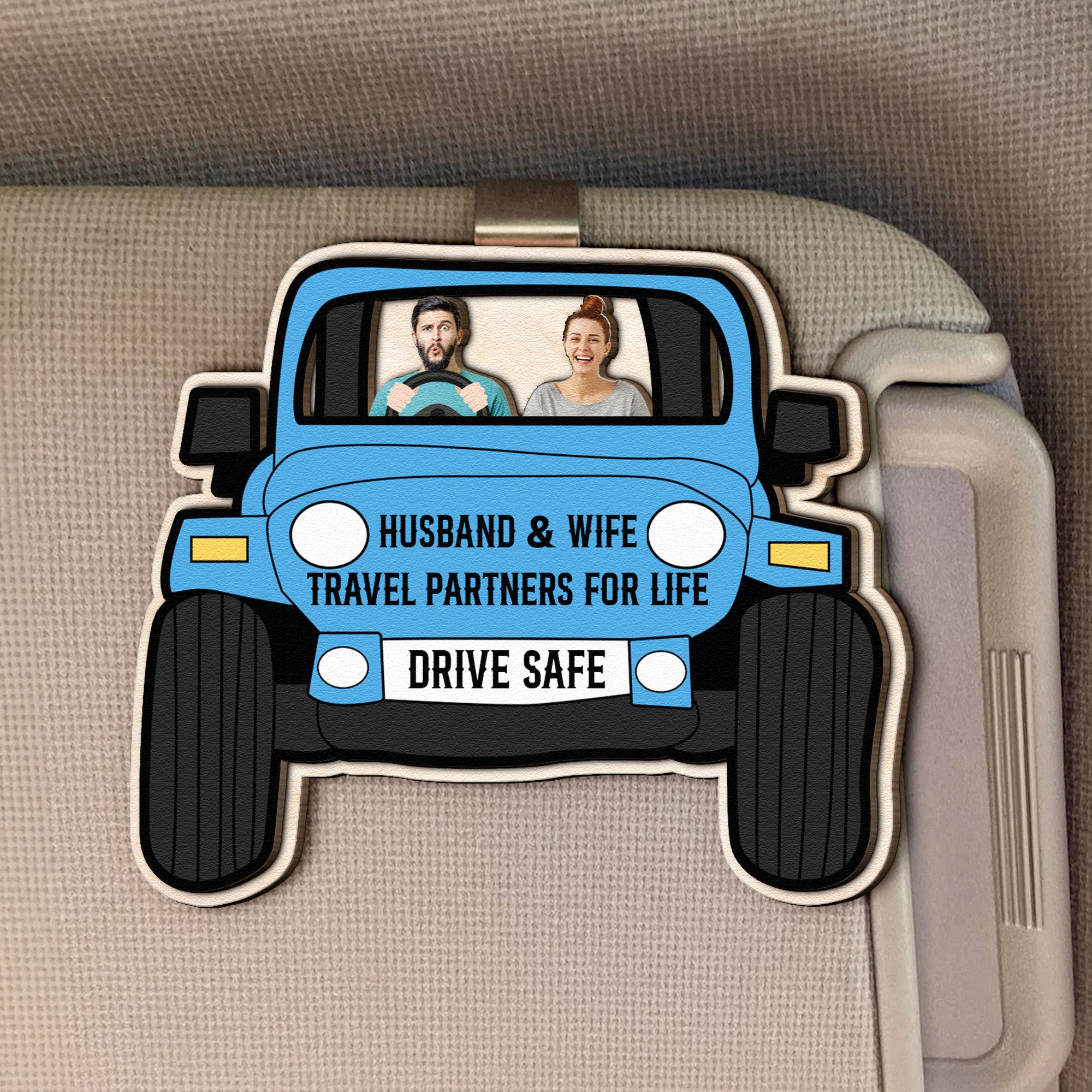 Drive Safe Travel Lovers - Personalized Wooden Photo Car Visor Clip