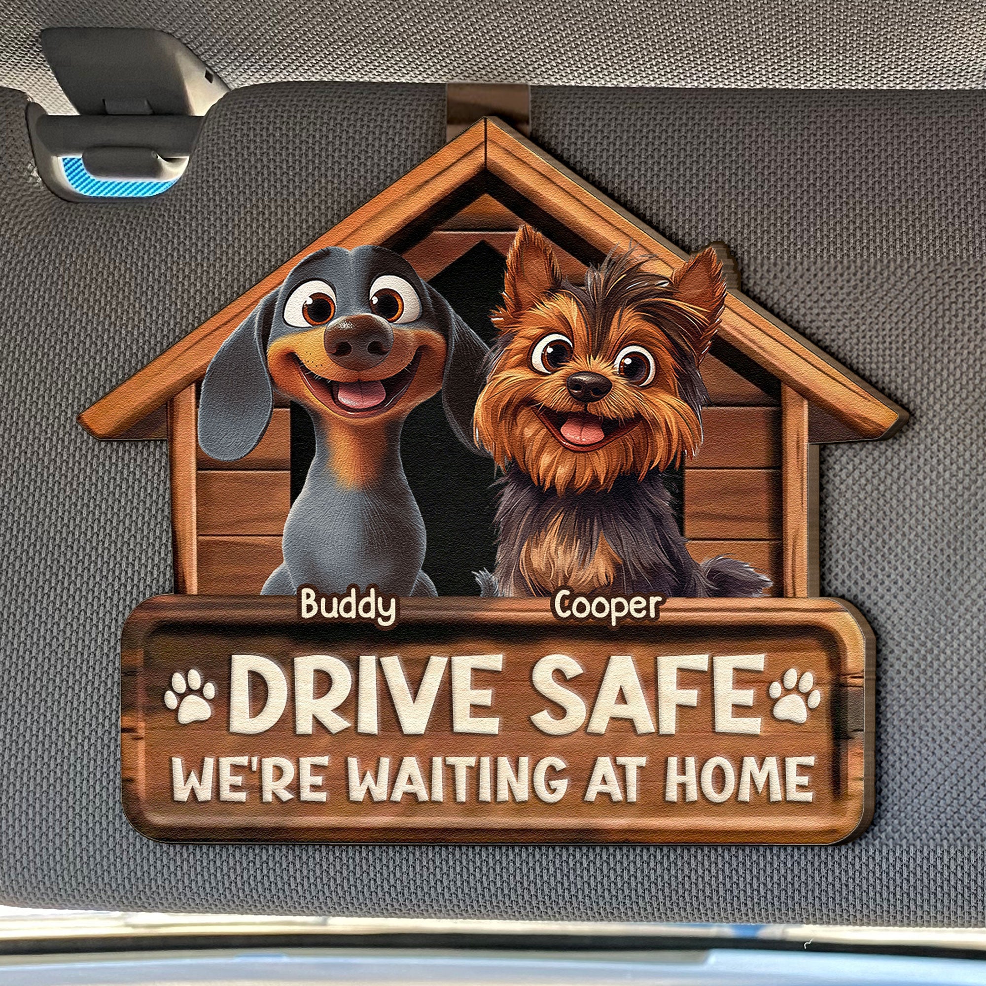 Drive Safe We're Waiting At Home - Personalized Wooden Car Visor Clip