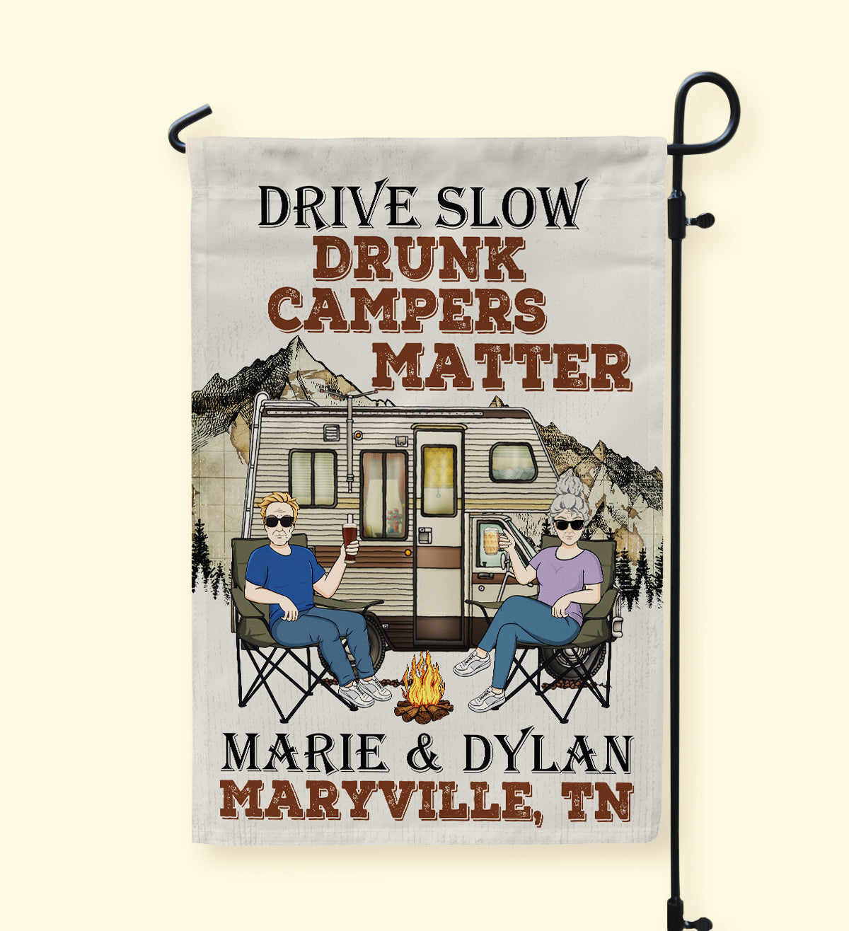 Drive Slow Drunk Campers Matter - Personalized Flag - Birthday, Funny, Summer Decoration - Gift For Family, Camping Lovers