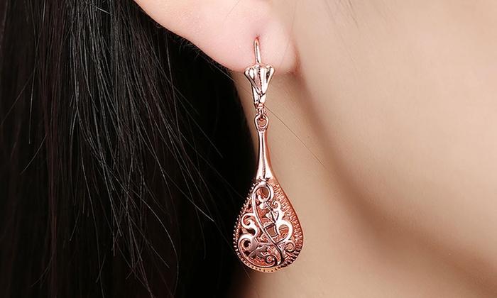 RoseGoldtone-Gold Plated Bohemian Laser Cut Drop Earrings, Earring, Riakoob Jewelry, Riakoob Jewelry  jewelryjewelry deals, swarovski crystal jewelry, groupon jewelry,, jewelry for mom,