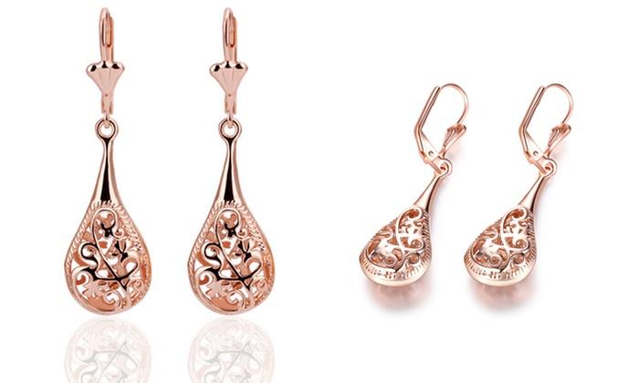 RoseGoldtone-Gold Plated Bohemian Laser Cut Drop Earrings, Earring, Riakoob Jewelry, Riakoob Jewelry  jewelryjewelry deals, swarovski crystal jewelry, groupon jewelry,, jewelry for mom,