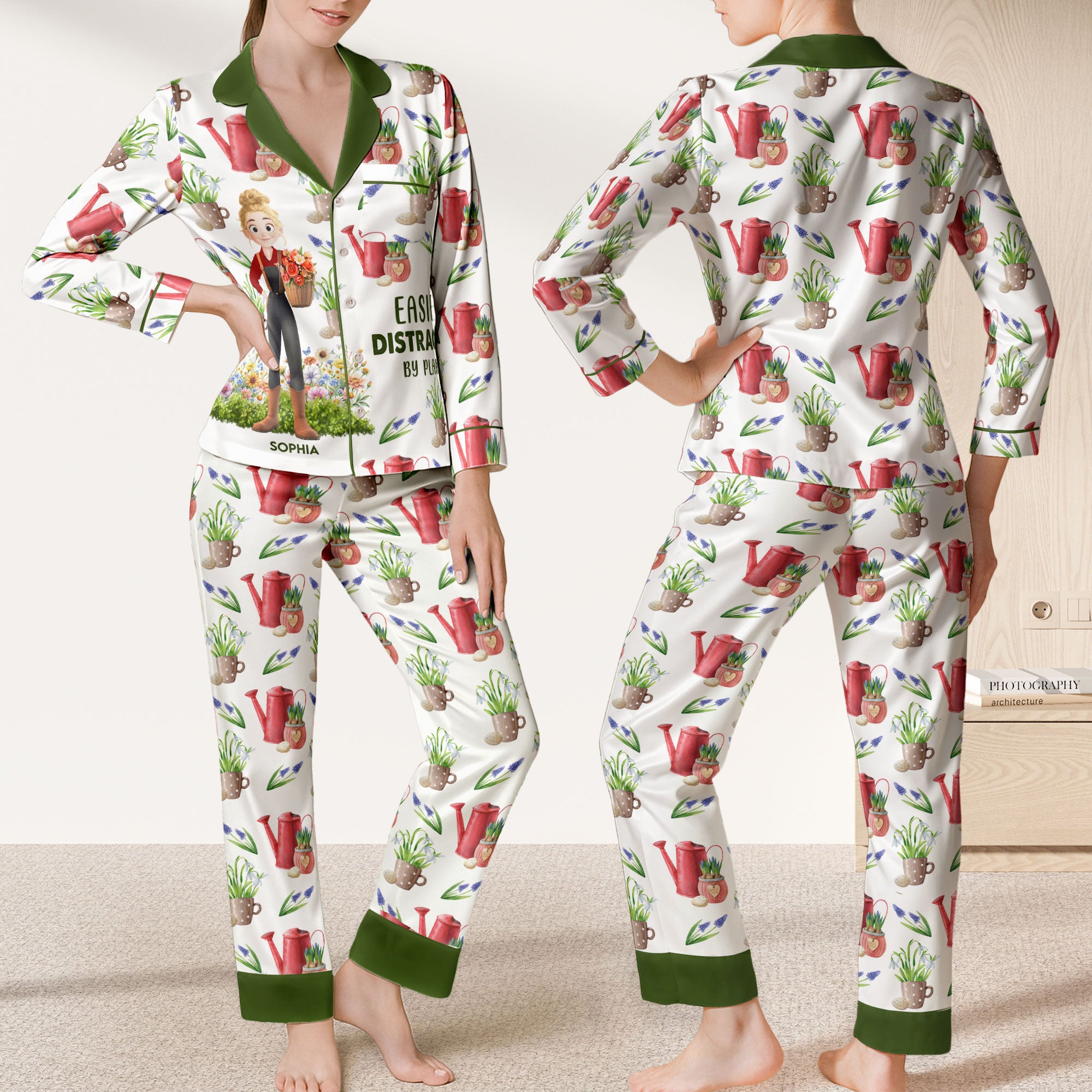Easily Distracted By Plants - Personalized Satin Pajama Set