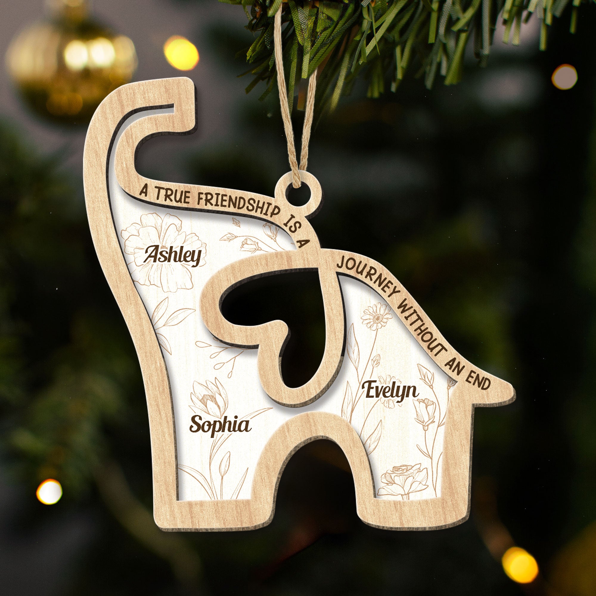 Elephant Friendship - Journey Without An End - Personalized Wooden Ornament