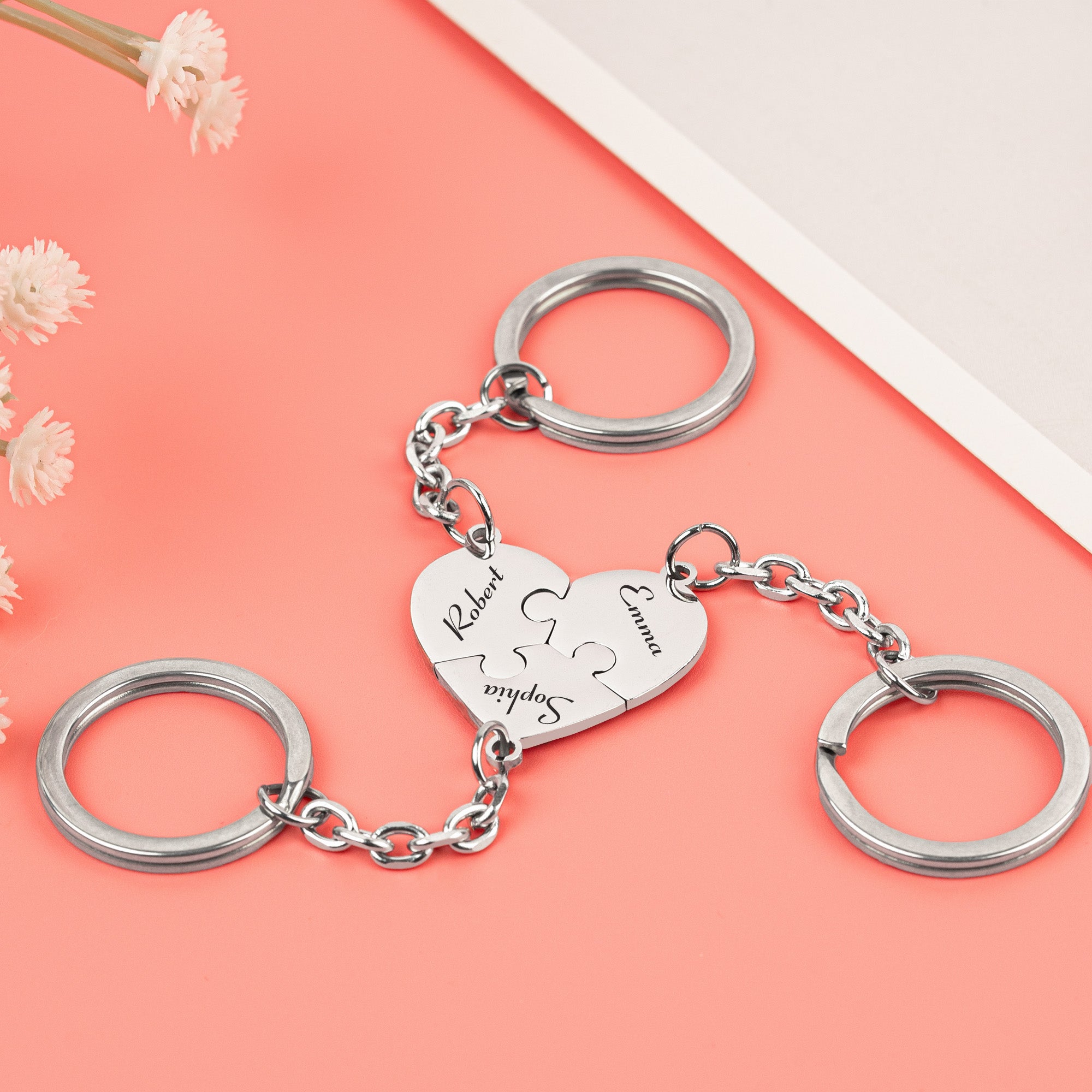 Engraved Names - Personalized Heart Puzzle Keychain