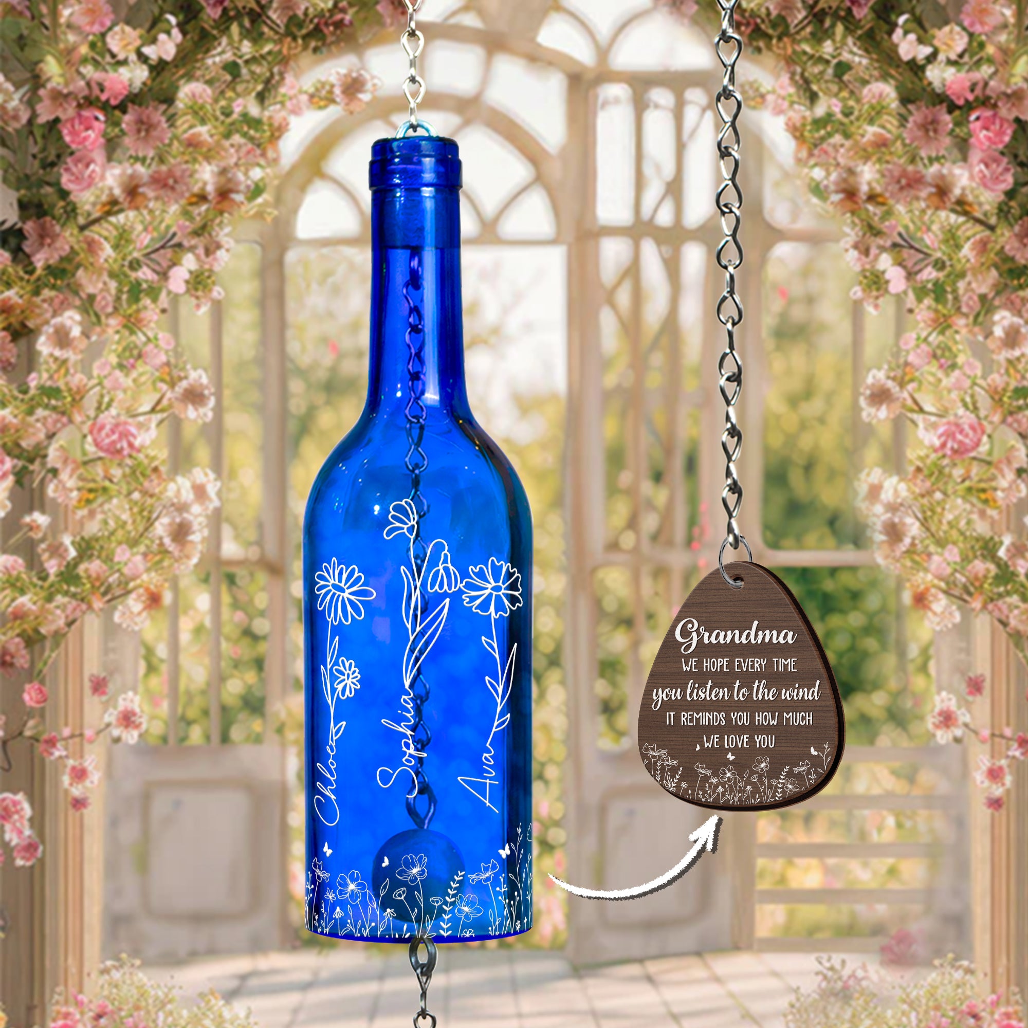 Every Time You Listen To The Wind - We Love You - Personalized Wine Bottle Wind Chime
