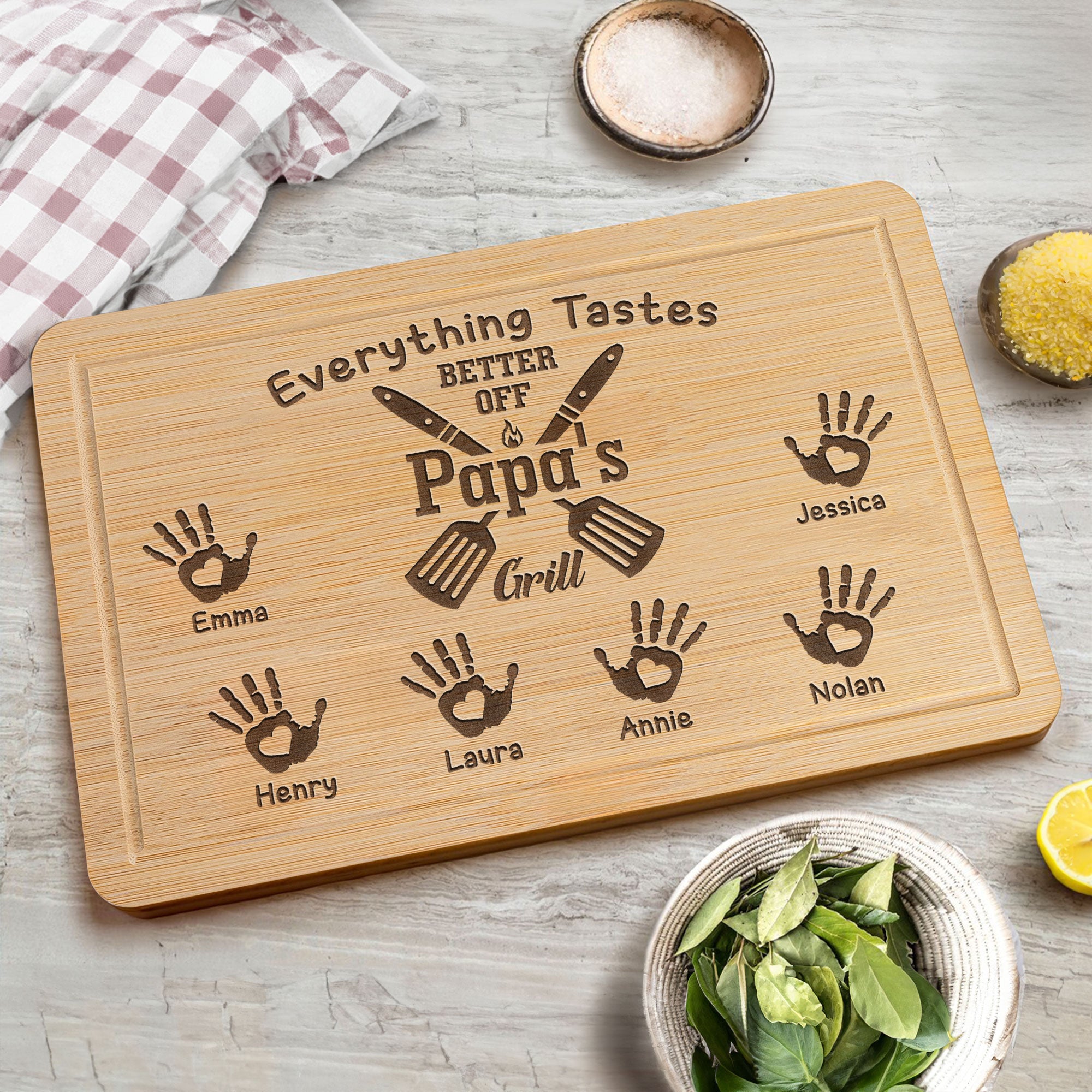 Everything Tastes Better Off Papa - Personalized Engraved Wooden Cutting Board