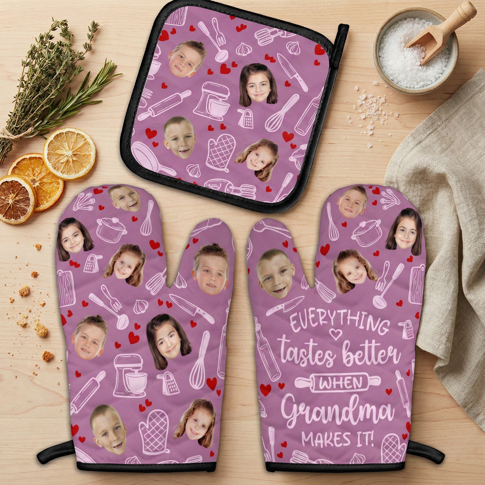 Everything Tastes Better When Grandma Makes It - Personalized Oven Mitts And Pot Holder