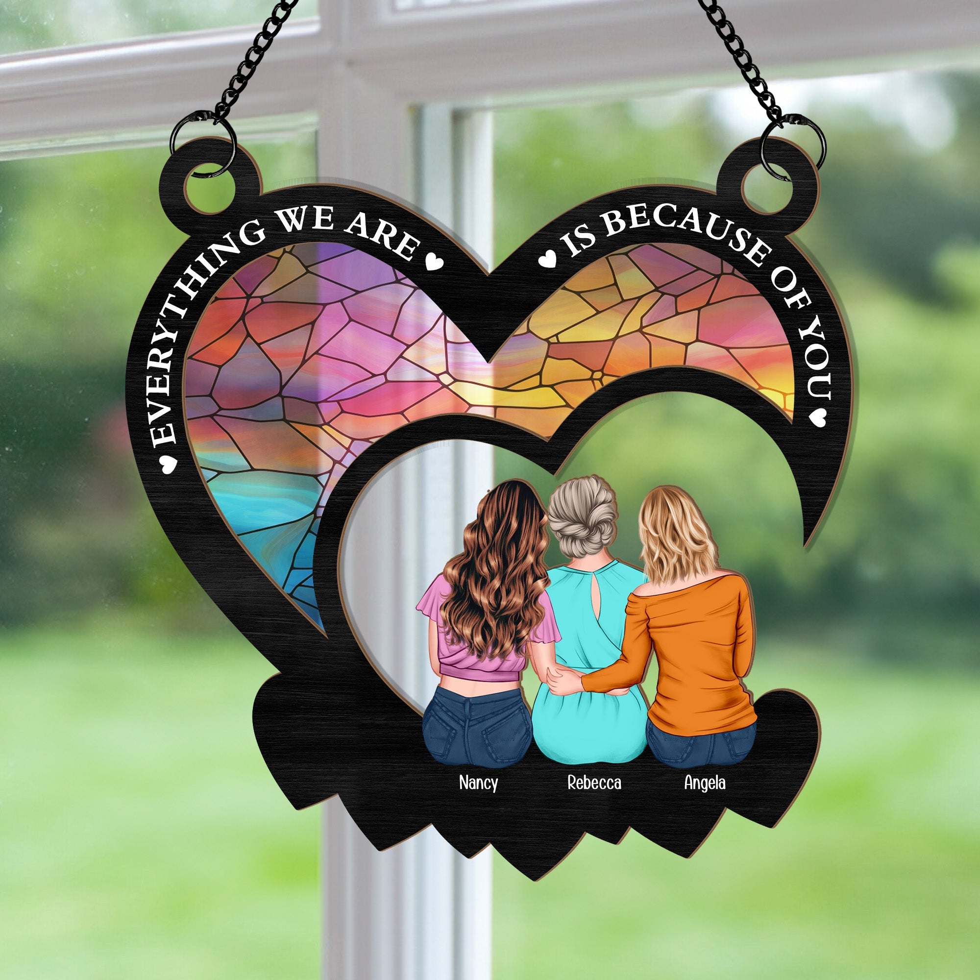 Everything We Are Is Because Of You - Personalized Window Hanging Suncatcher Ornament - Gift For Mom