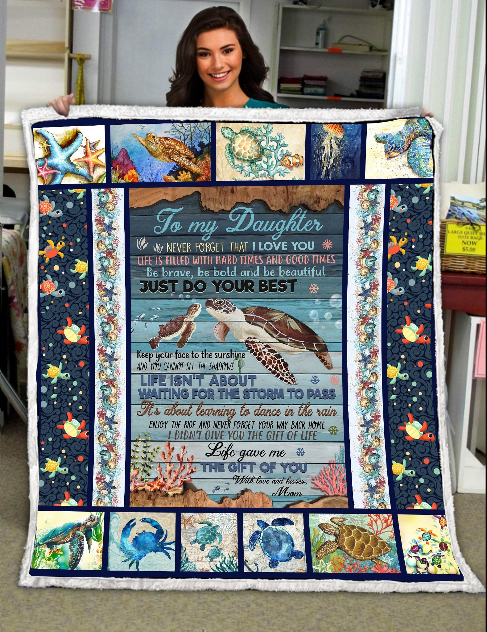 Famh - turtle to my daughter never forget that i love you - blanket-A Loves Gift