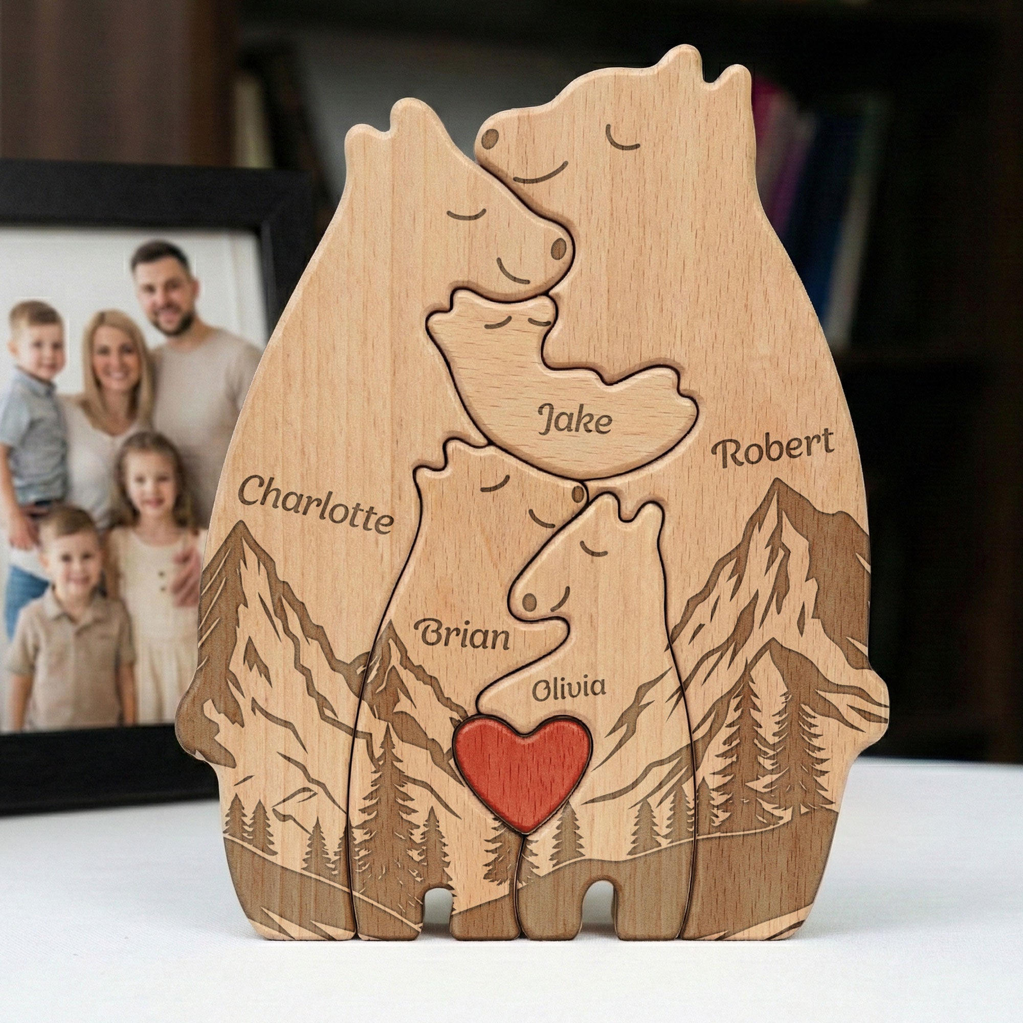 Family Bear Mountain Style Father's Day Gift For Him Bear Family Puzzle - Personalized Puzzle