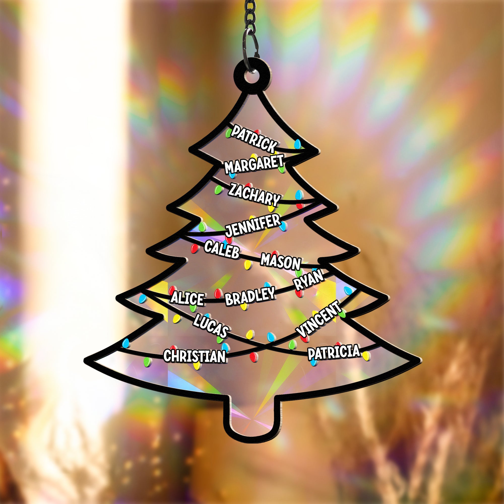Family Christmas Tree - Personalized Rainbow Suncatcher