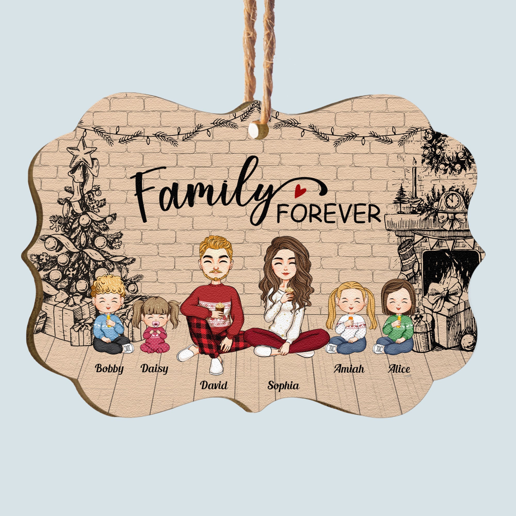 Family Forever - Sketch Version - Personalized Wooden Ornament
