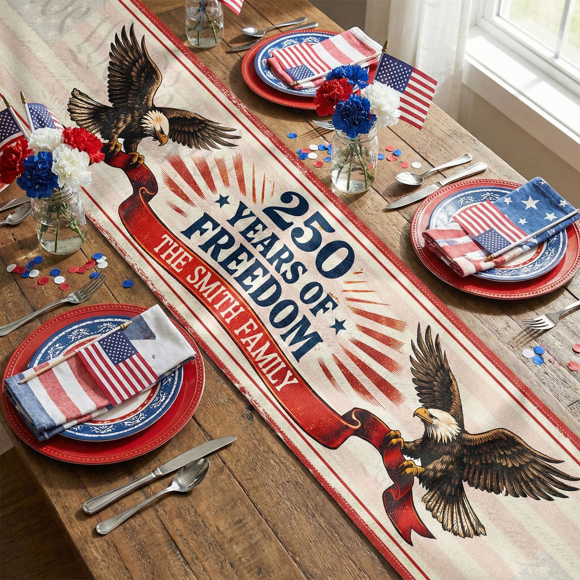 Family Names Stars And Stripes - Personalized Table Runner
