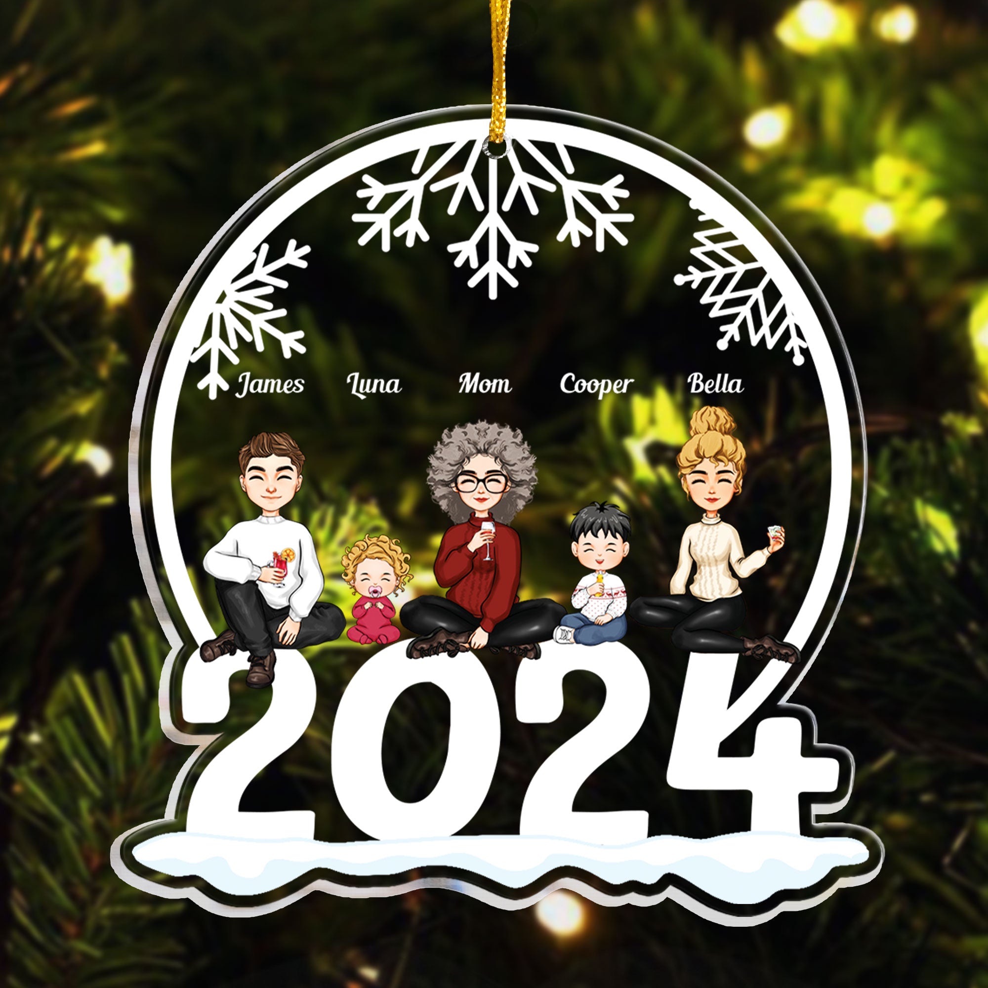 Family Of 5 Jolly Christmas - Personalized 2024 Shaped Acrylic Ornament
