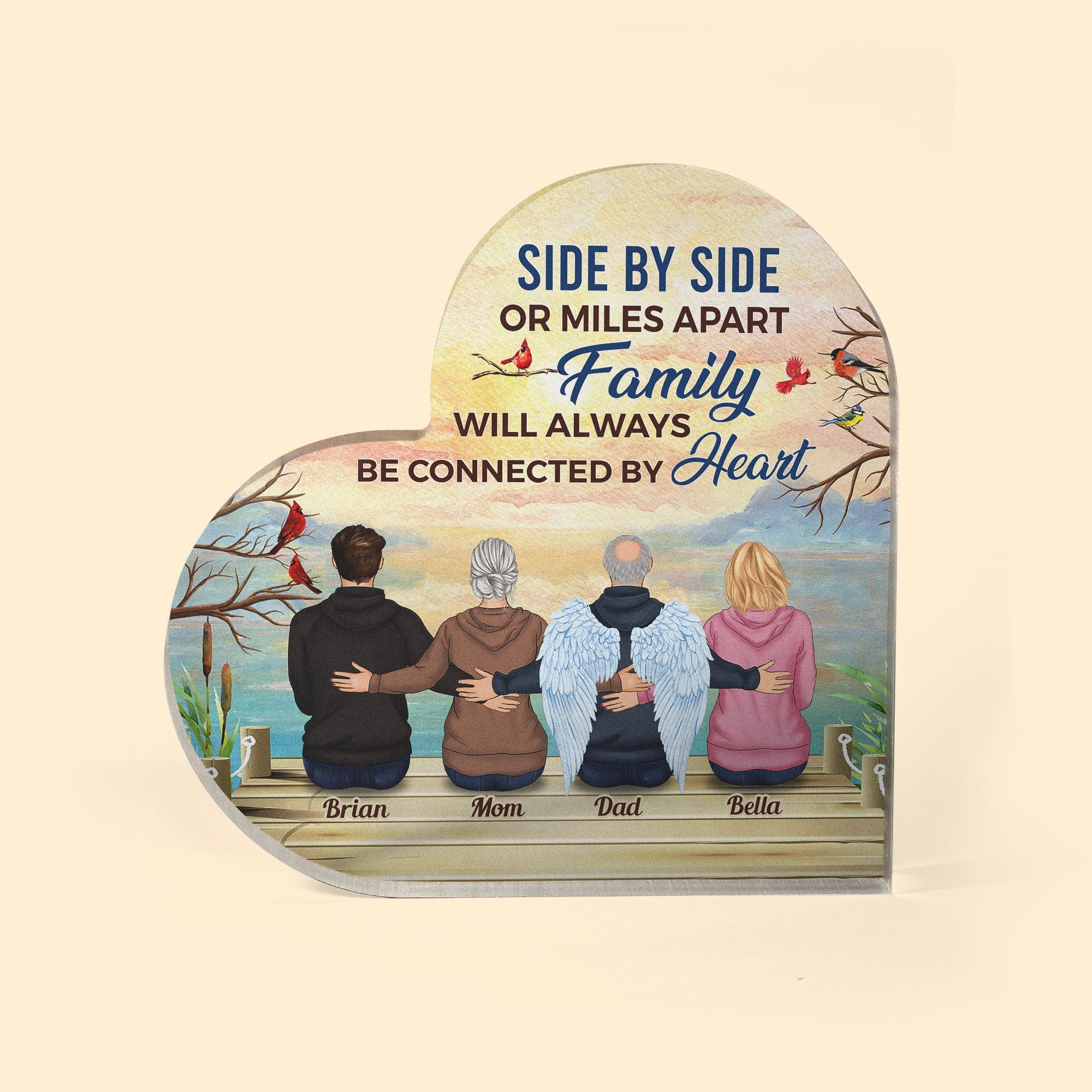 Family We Are Always Connected By Heart - Personalized Heart Shaped Acrylic Plaque