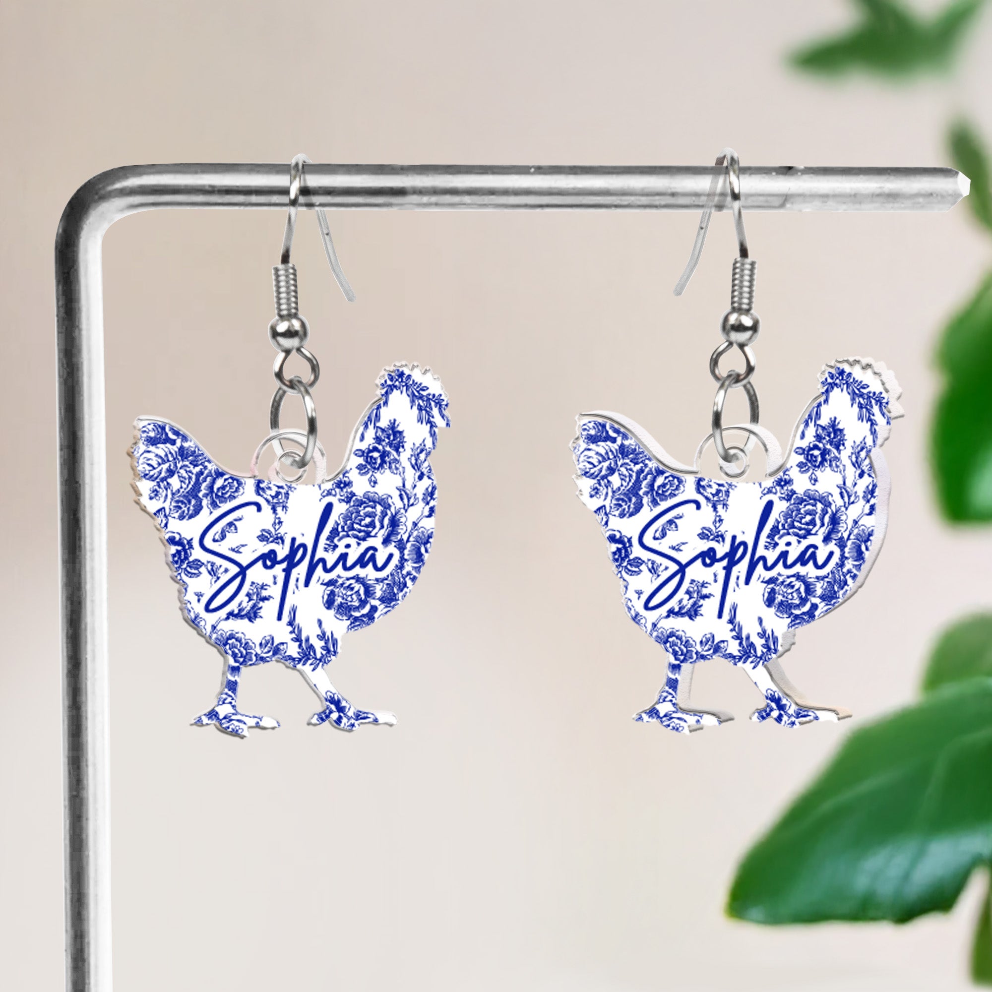Farm Animals Toile De Jouy Chicken Cow Donkey Pig - Personalized Acrylic Earrings