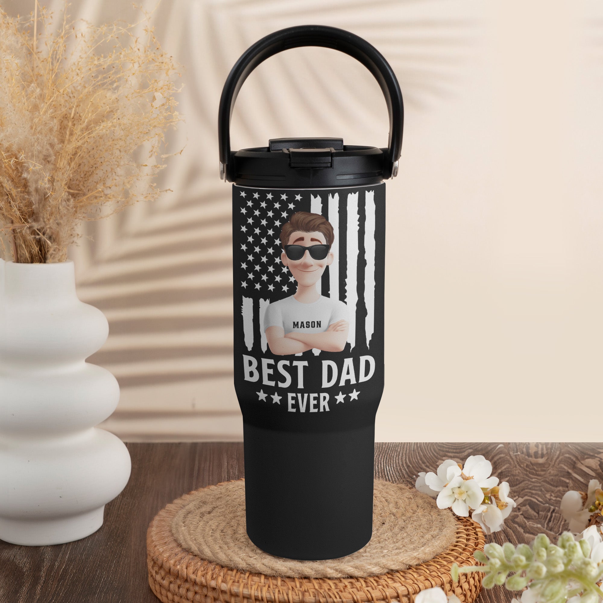 Father's Day Gift For Best Dad Ever - Personalized 30oz Tumbler With Handle