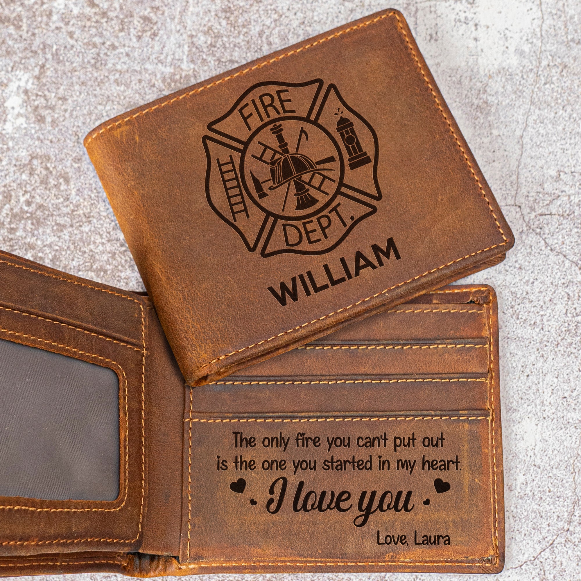 Firefighter Gift The Fire You Started In My Heart - Personalized Leather Wallet