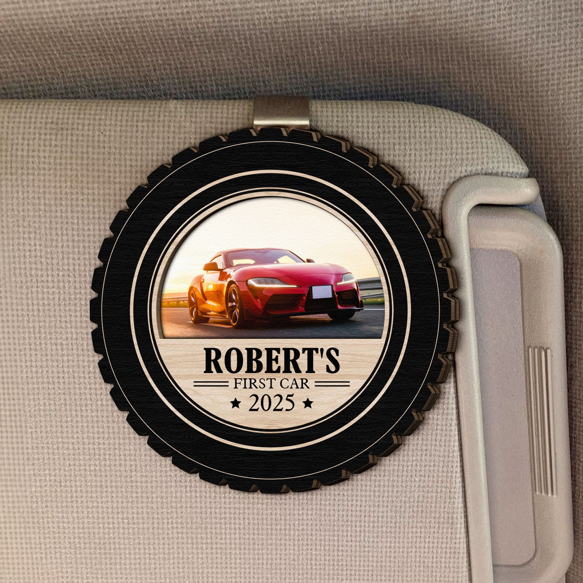 First Car Gift For Men Women New Driver - Personalized Wooden Photo Car Visor Clip