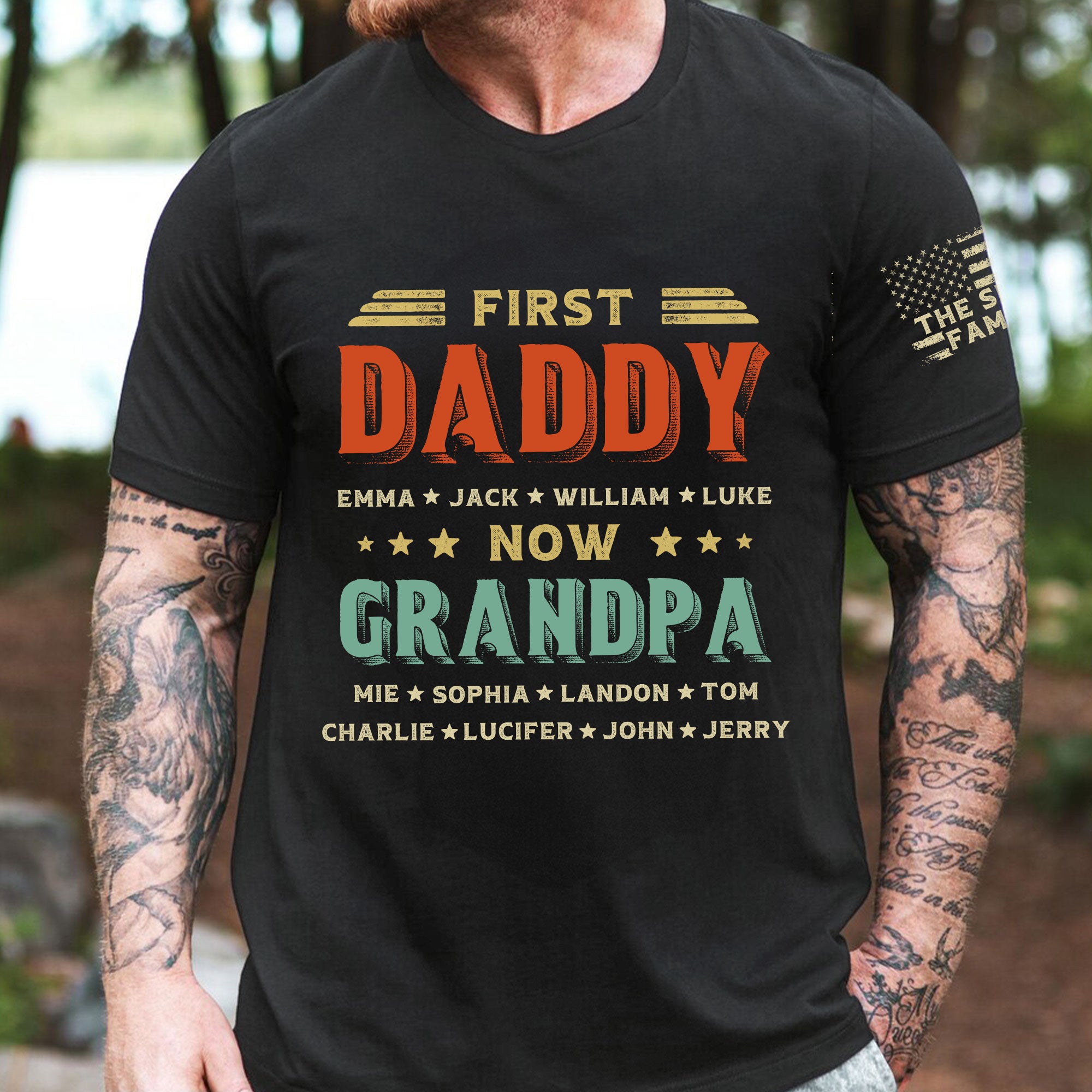 First Dad Now Grandpa Custom Title & Kids Names - Personalized Shirt