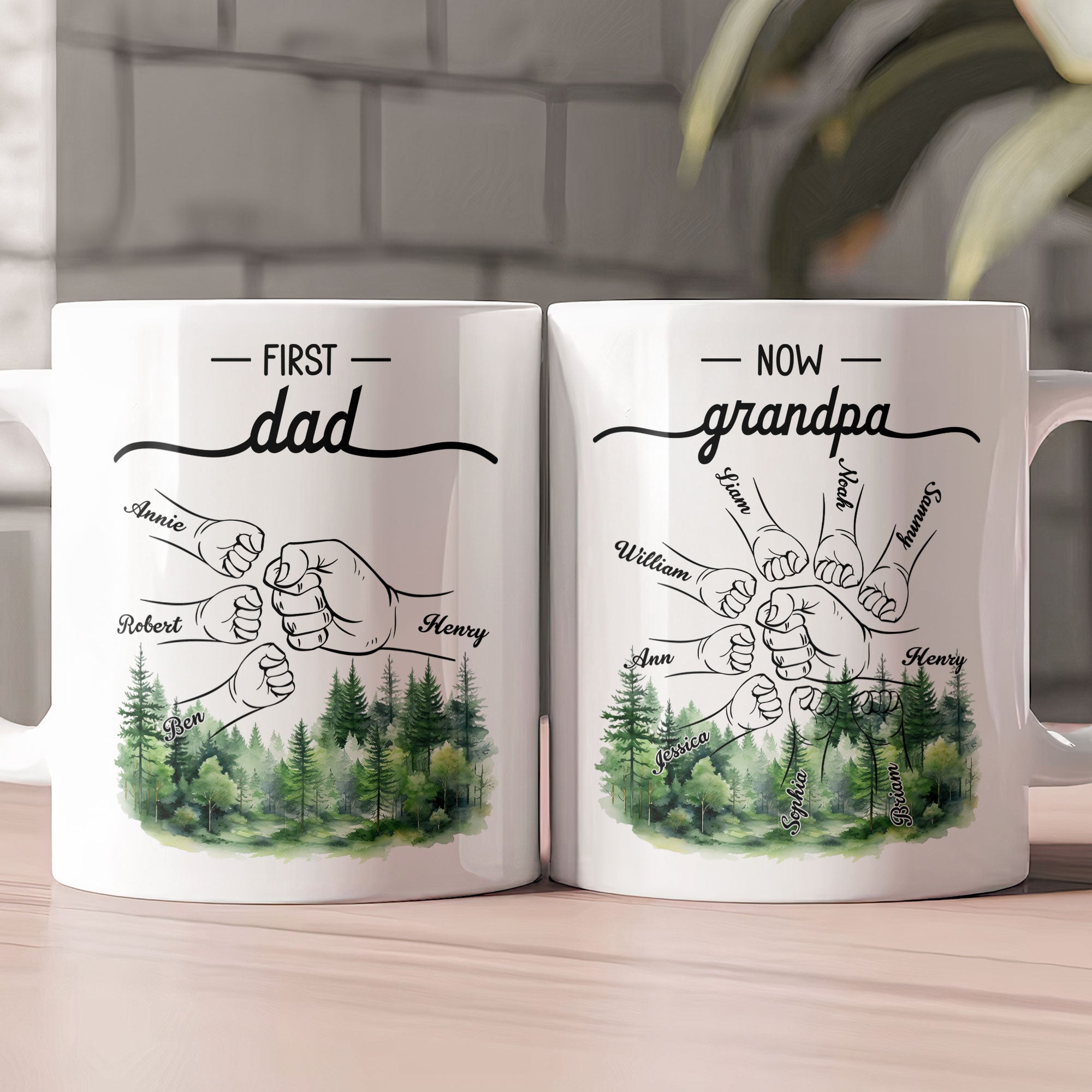 First Dad Now Grandpa - Fist Bumps With Kids' Names - Personalized Mug