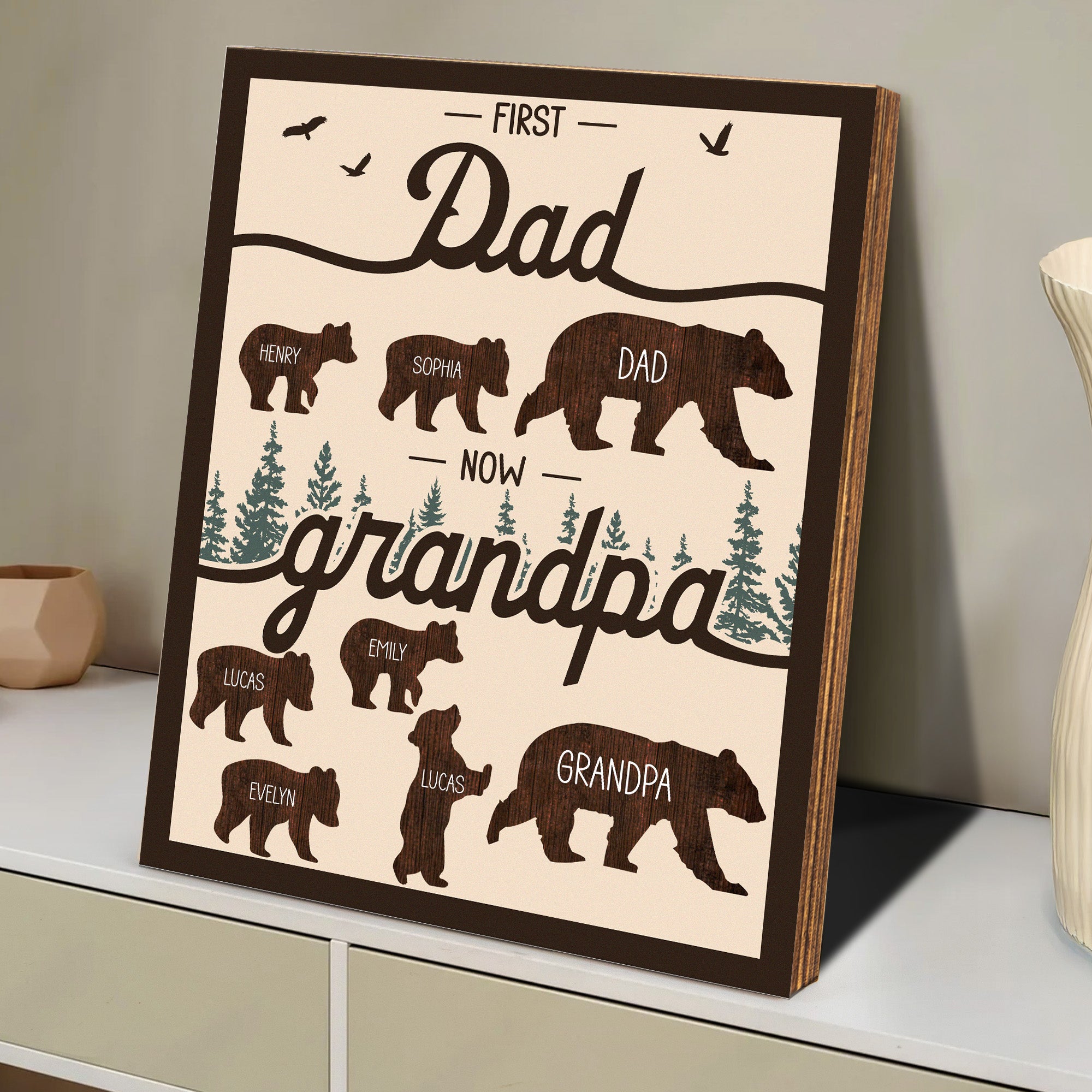 First Dad Now Grandpa - Papa Bear - Custom Wood Plaque