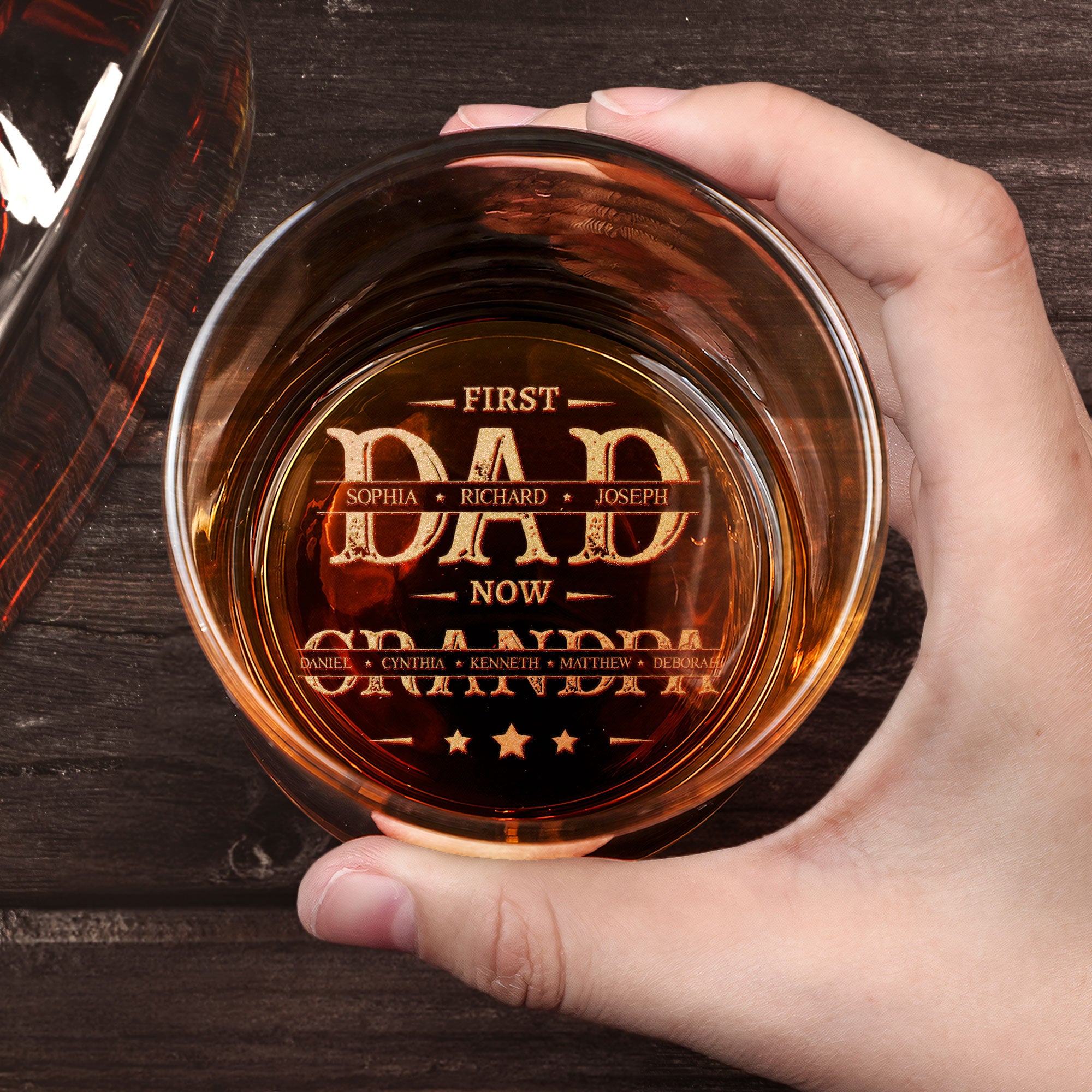 First Dad Now Grandpa - Personalized Engraved Whiskey Glass