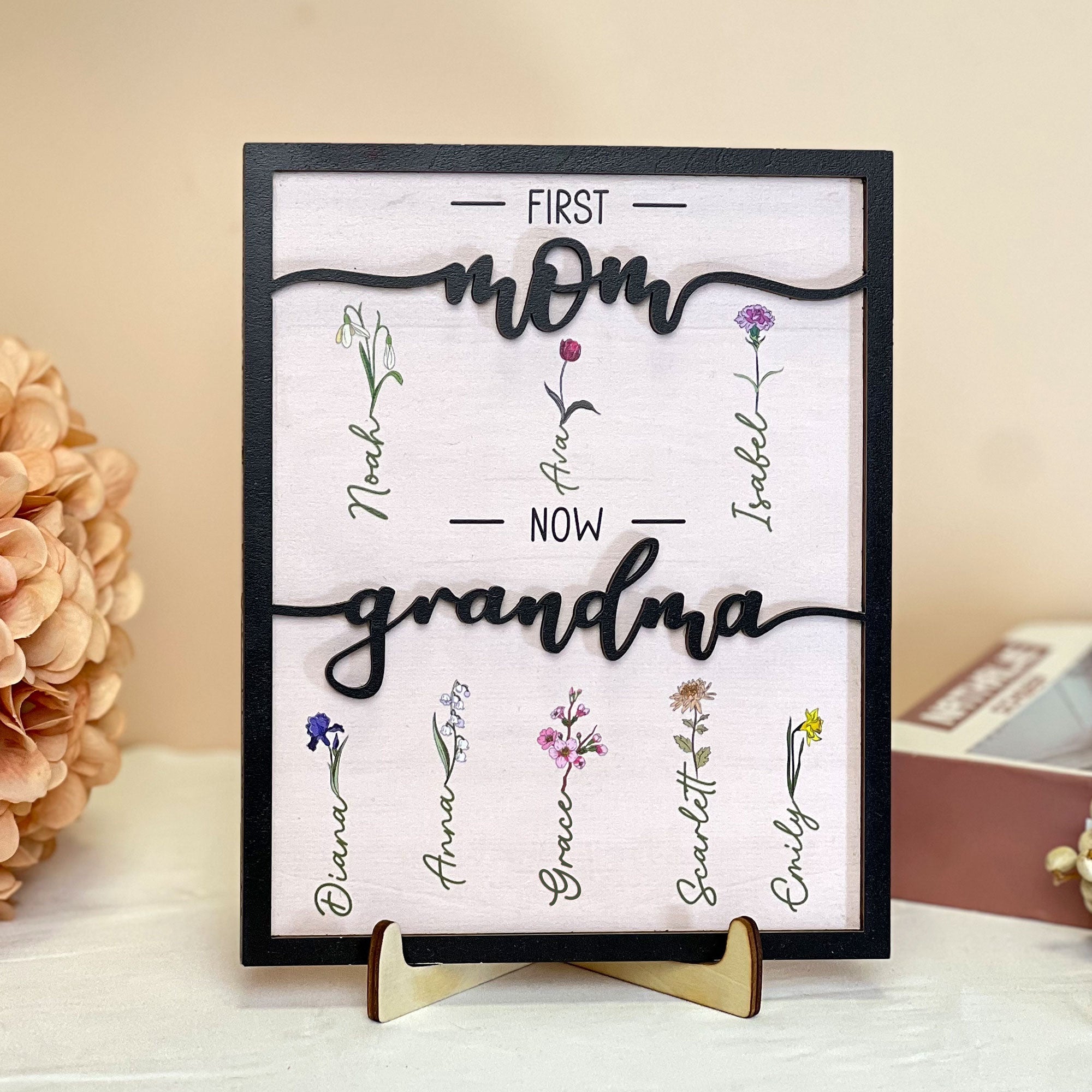 First Mom Now Grandma - Personalized 2 Layers Wooden Plaque - Gift For Mom
