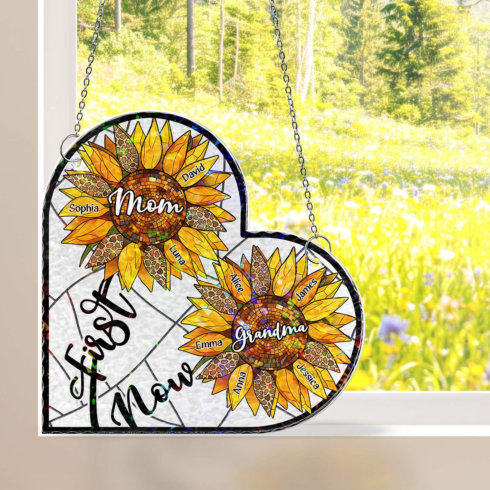 First Mom Now Grandma - Personalized Window Corner Suncatcher