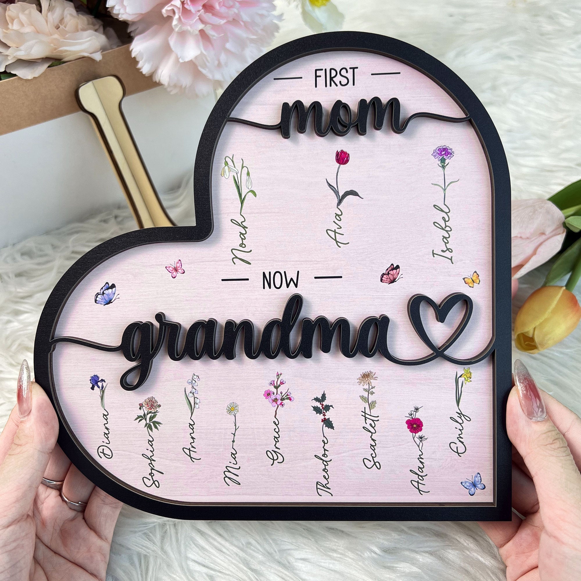First Mom Now Grandma - Personalized Wooden Plaque - Gift For Mom