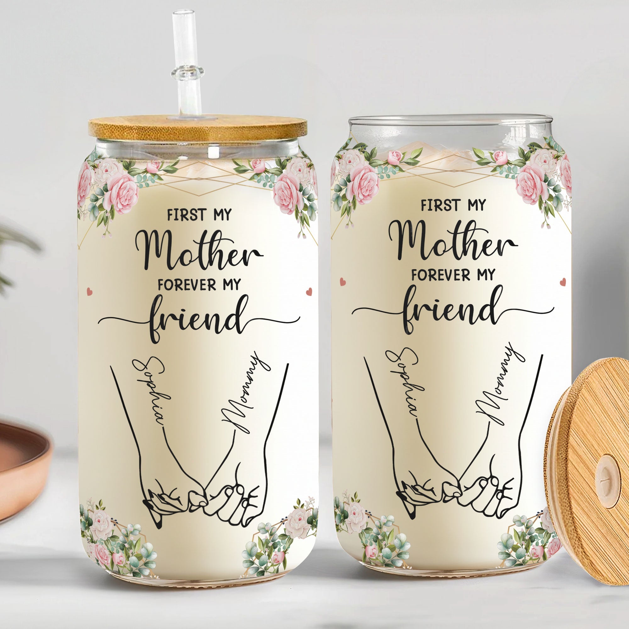 First My Mother Forever My Friend - Personalized Clear Glass Cup