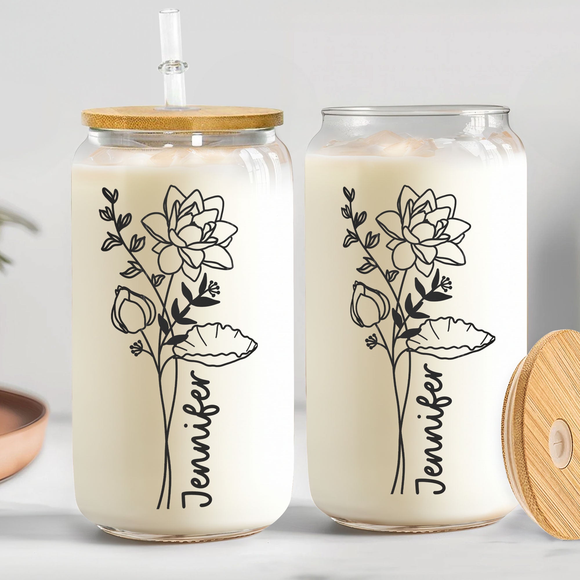 Flowers Glass Cup - Personalized Clear Glass Cup