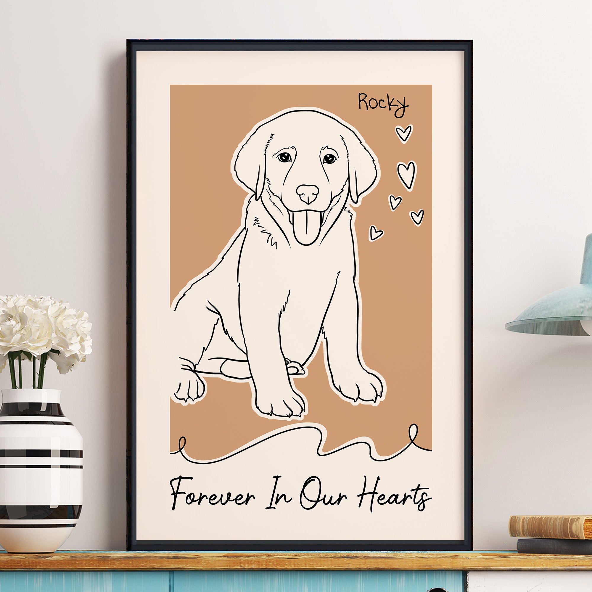 Forever In My Heart Dog Loss Custom Line Portrait - Personalized Photo Poster