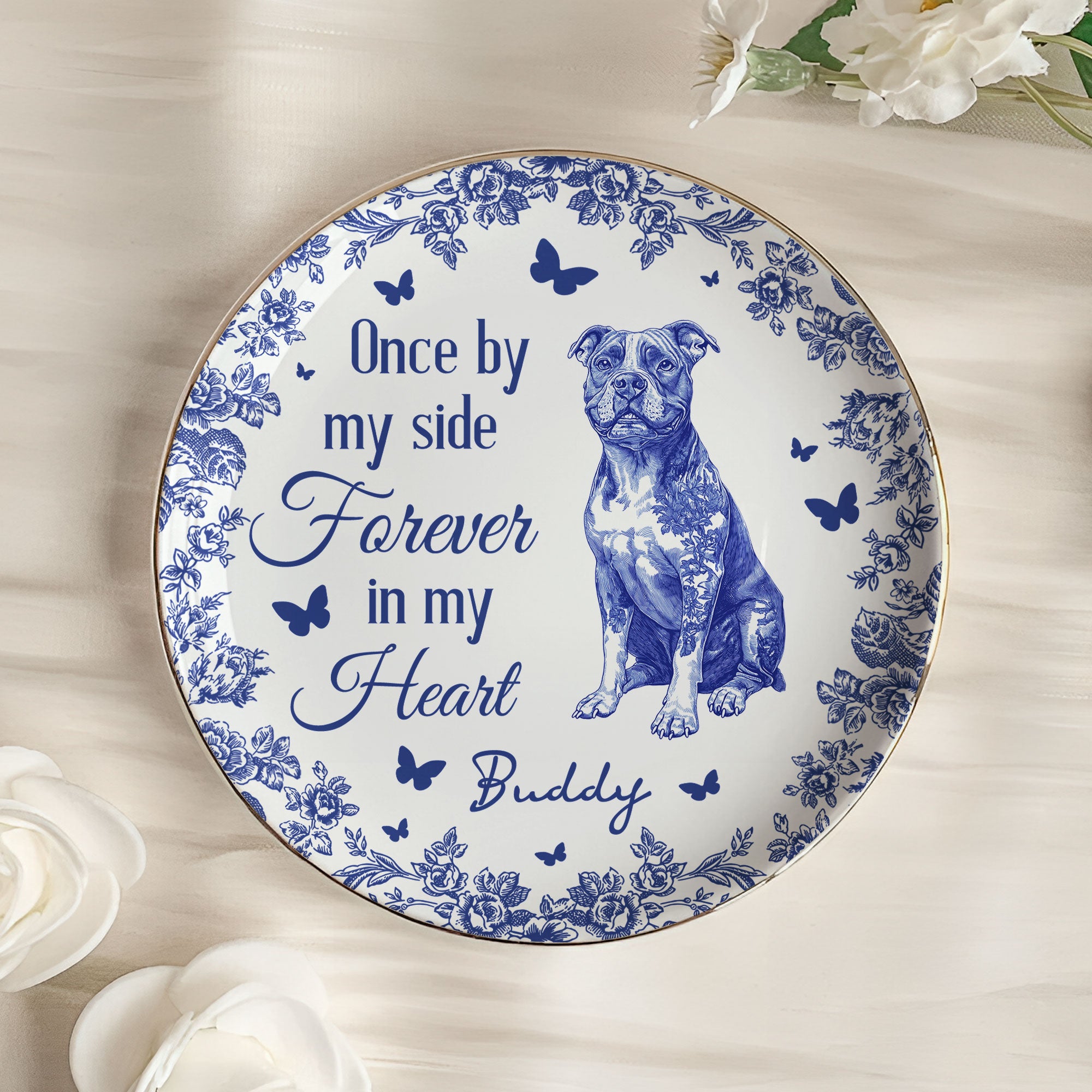 Forever In My Heart Memorial Dog Gift Toile De Jouy - Personalized Jewelry Dish