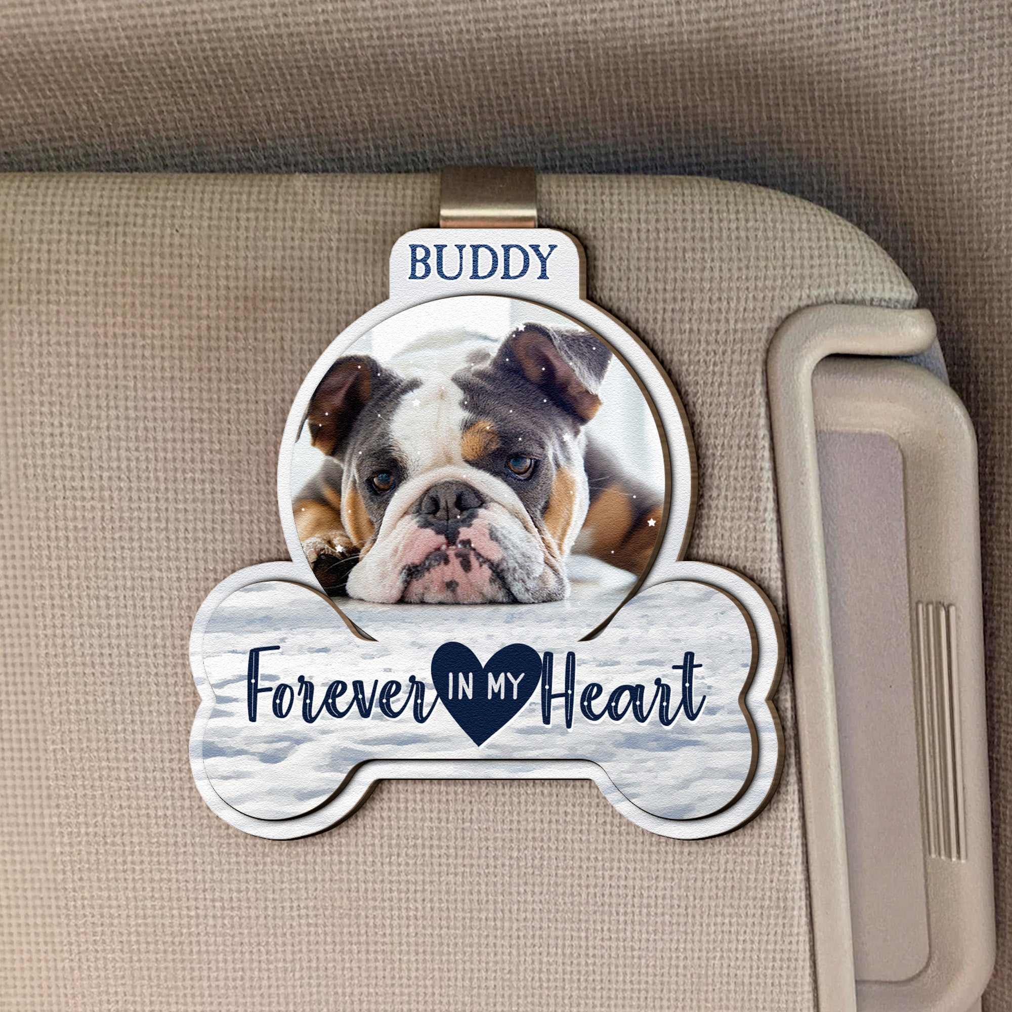 Forever In My Heart Pet Loss - Personalized Wooden Photo Car Visor Clip