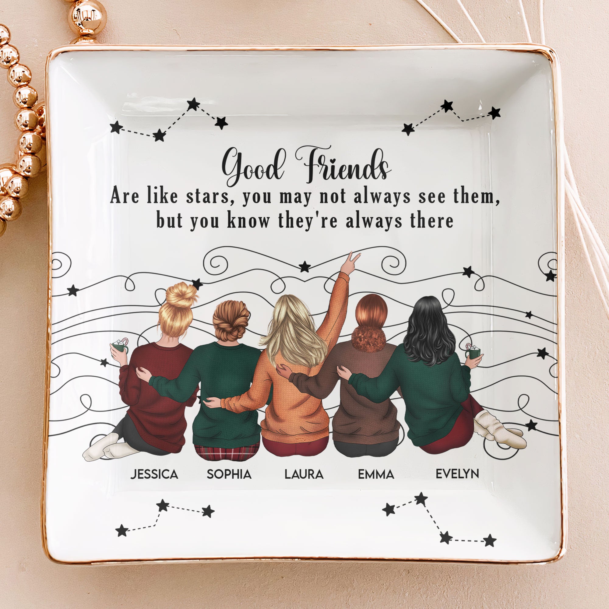 Friends Like Star - Thank You Gifts For Friends, Sisters - Personalized Square Jewelry Dish