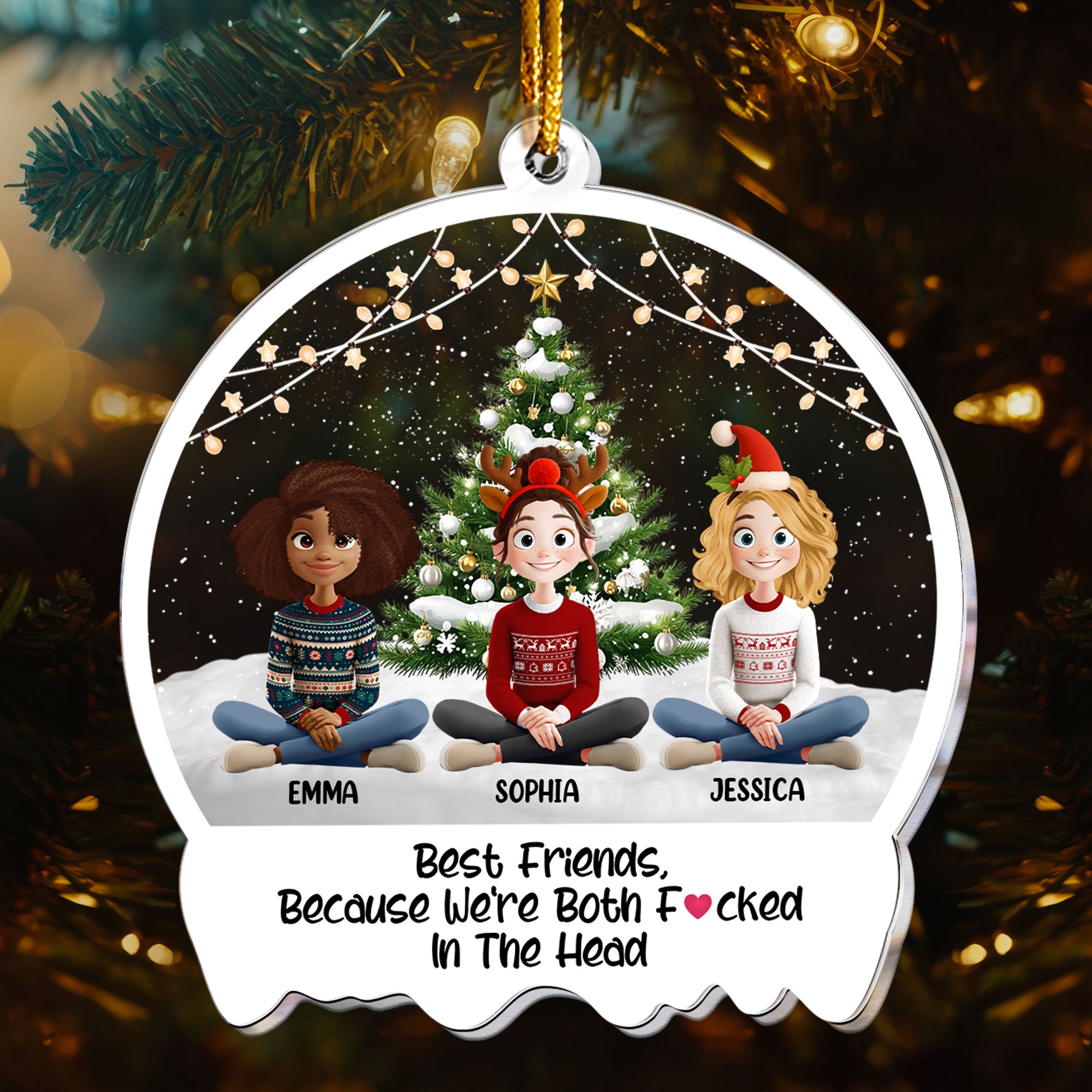 Funny Christmas Best Friends Because We're Both F#cked In The Head - Personalized Acrylic Ornament