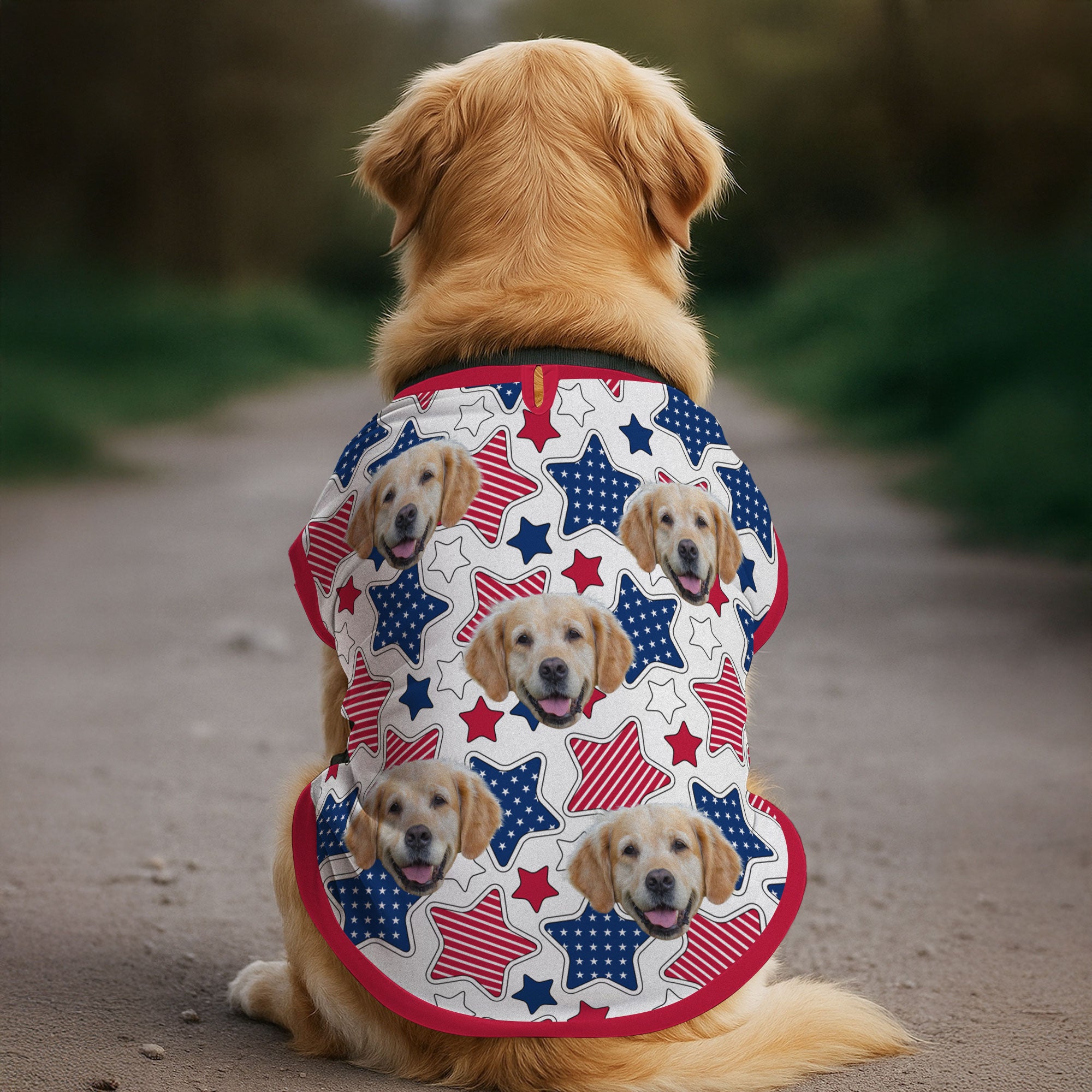 Funny Face Patriotic Star - Personalized Photo Dog Shirt