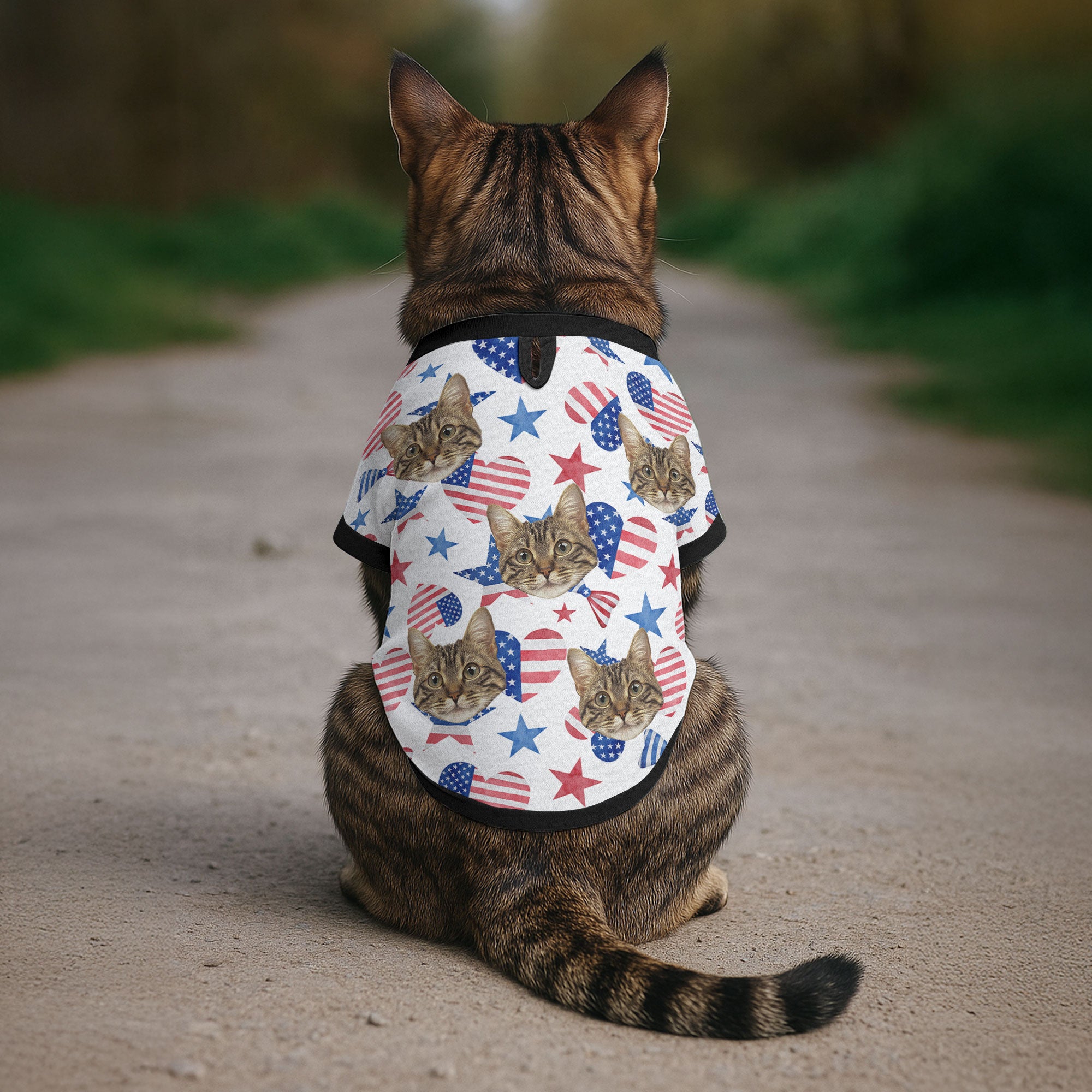 Funny Face Patriotic Star - Personalized Photo Cat Shirt