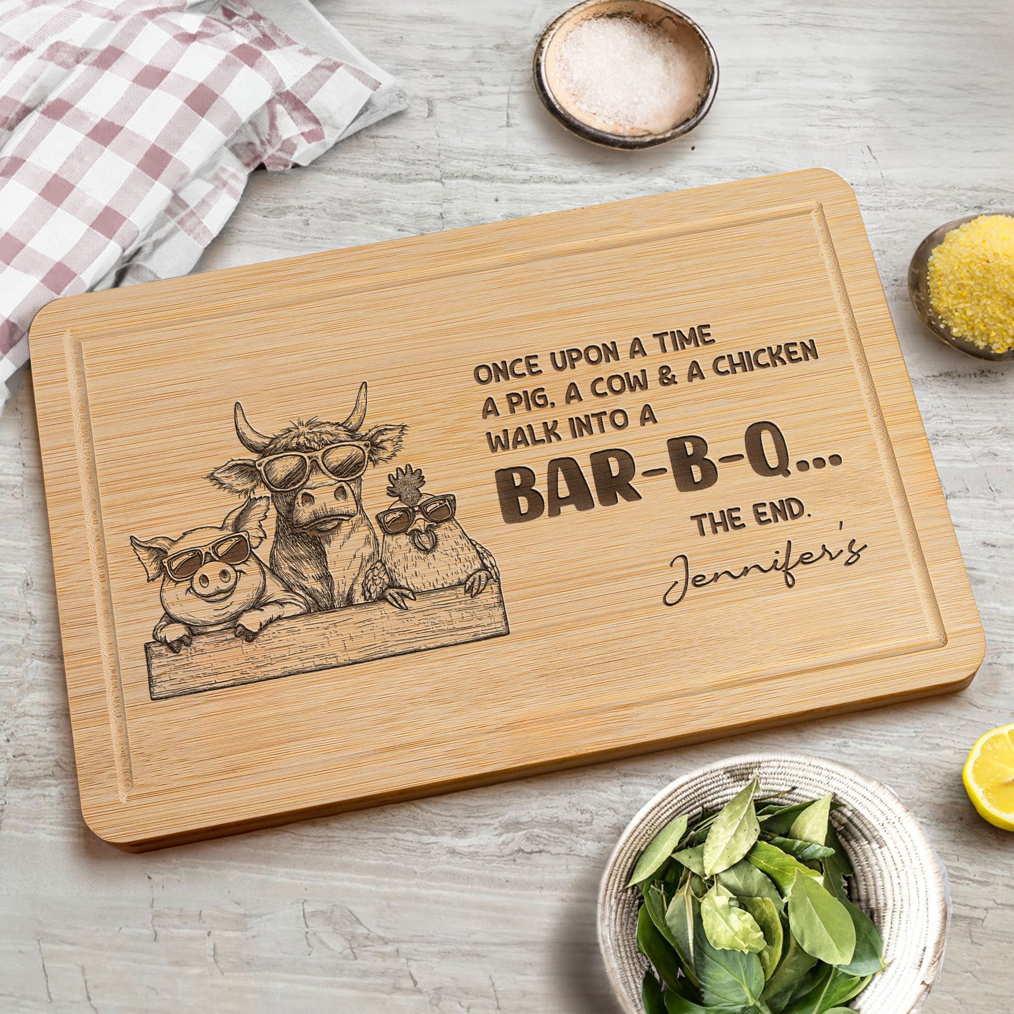 Funny Walk Into A Bar-B-Q - Personalized Engraved Wooden Cutting Board