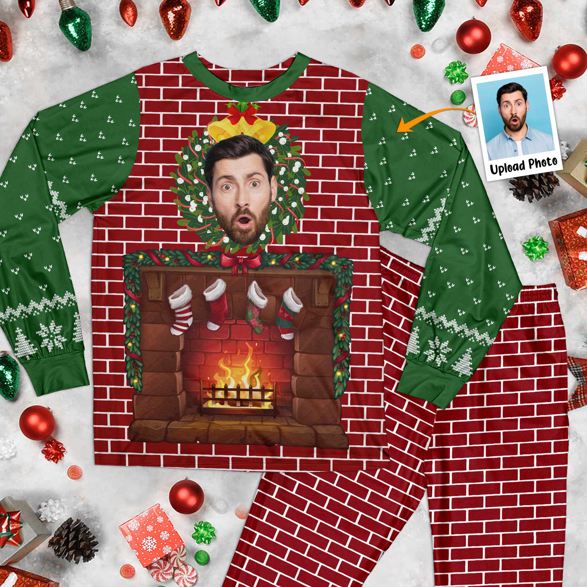 Funny Walking Fireplace - Personalized Photo Pajama Set