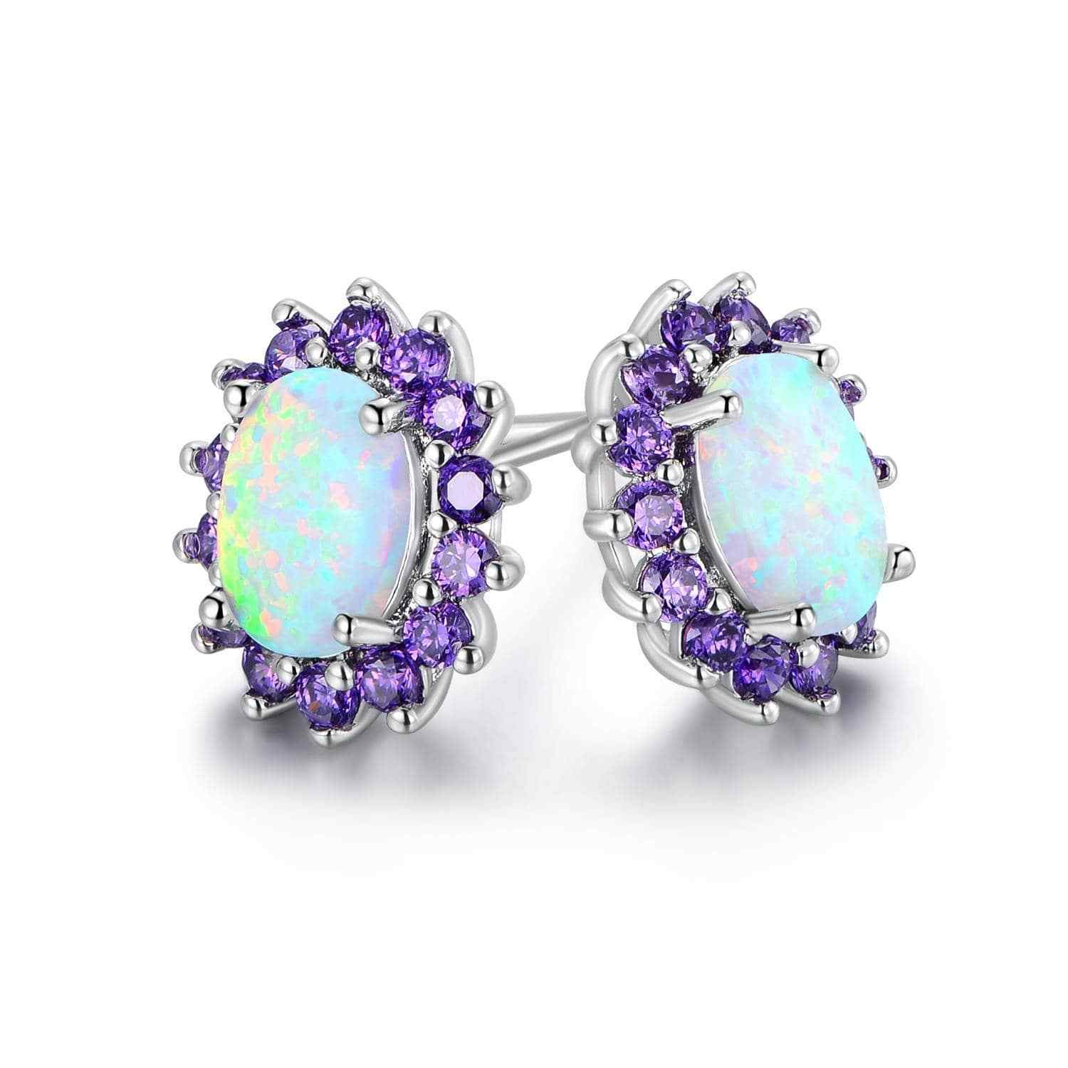 0.25 CTTW White Fire Opal and Amethyst Stud Earrings in Silvertone, Earring, Riakoob Jewelry, Riakoob Jewelry  jewelryjewelry deals, swarovski crystal jewelry, groupon jewelry,, jewelry for mom,