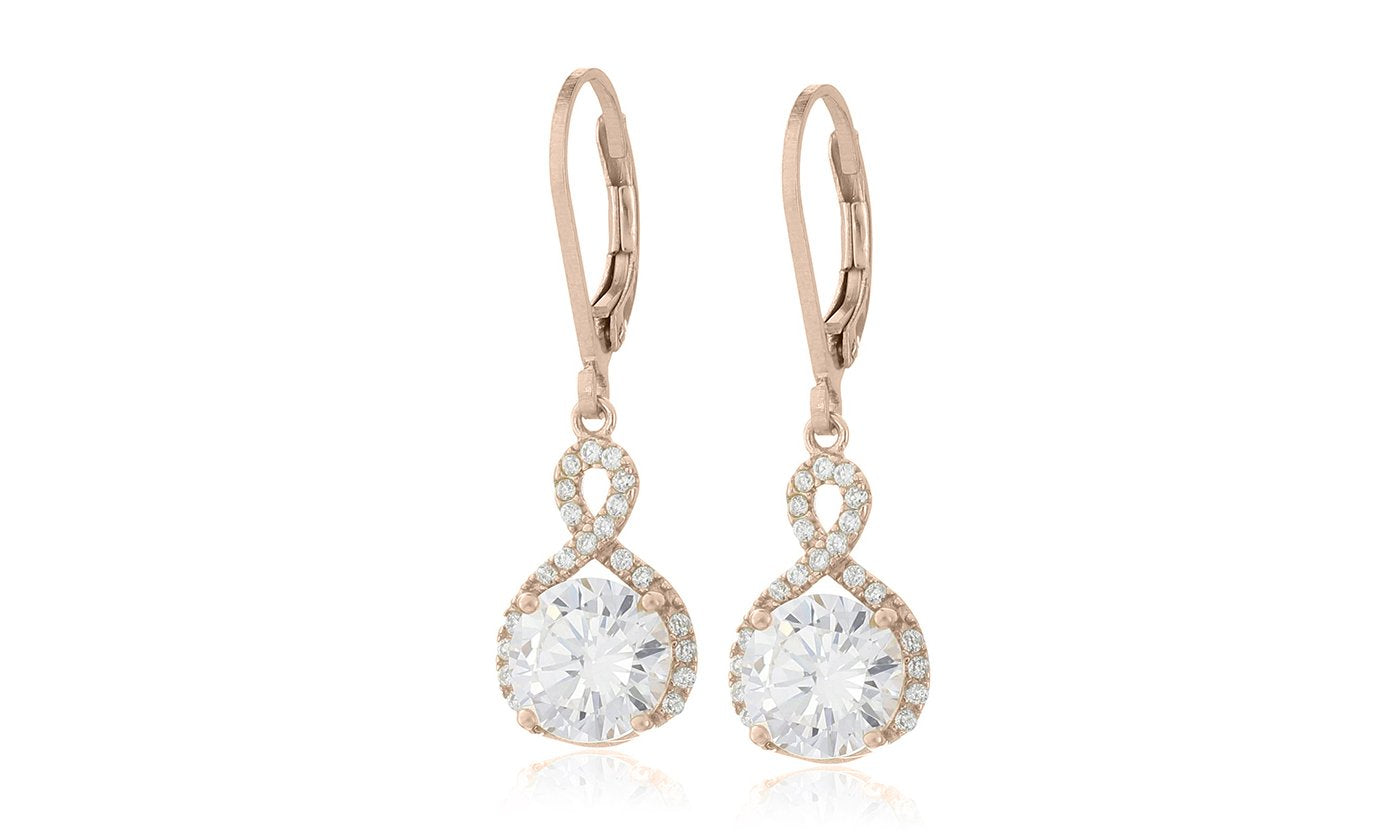 Infinity Crystal Drop Earrings Made with Swarovski Crystal in White Gold, Yellow Gold, and Rose Gold - Riakoob Jewelry www.goldennycjewelry.com fashion jewelry for women