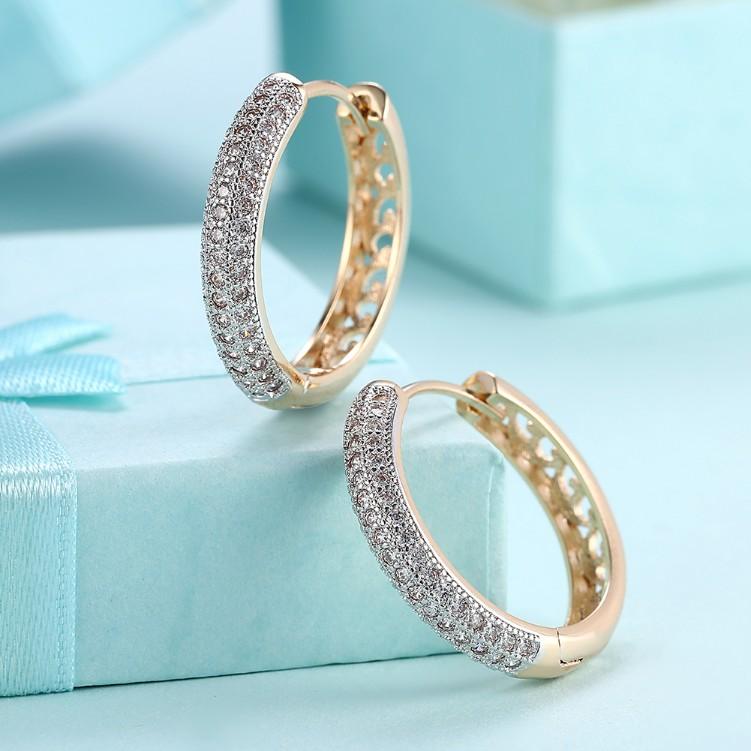 Luxe Crystal Micro Pav'e Classic Circular Huggies Set in Goldtone - Riakoob Jewelry