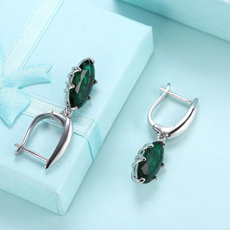 Emerald Oval Cut Earrings Set in Silvertone - Riakoob Jewelry