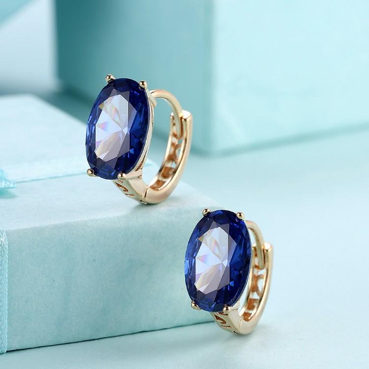 Created Sapphire Huggie Earrings Set in Goldtone - Riakoob Jewelry