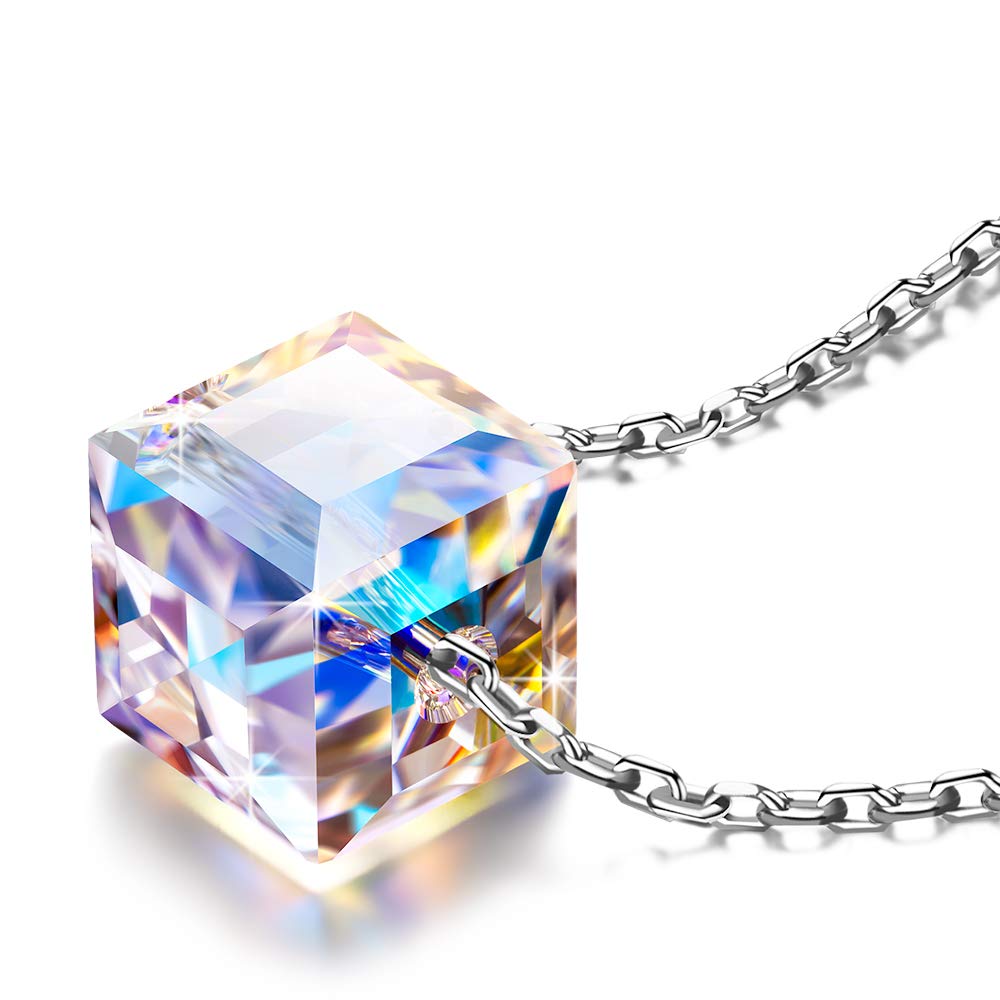 Aurora Borealis Crystal Cube Necklace Made with Swarovski Crystal, , Riakoob Jewelry, Riakoob Jewelry  jewelryjewelry deals, swarovski crystal jewelry, groupon jewelry,, jewelry for mom,