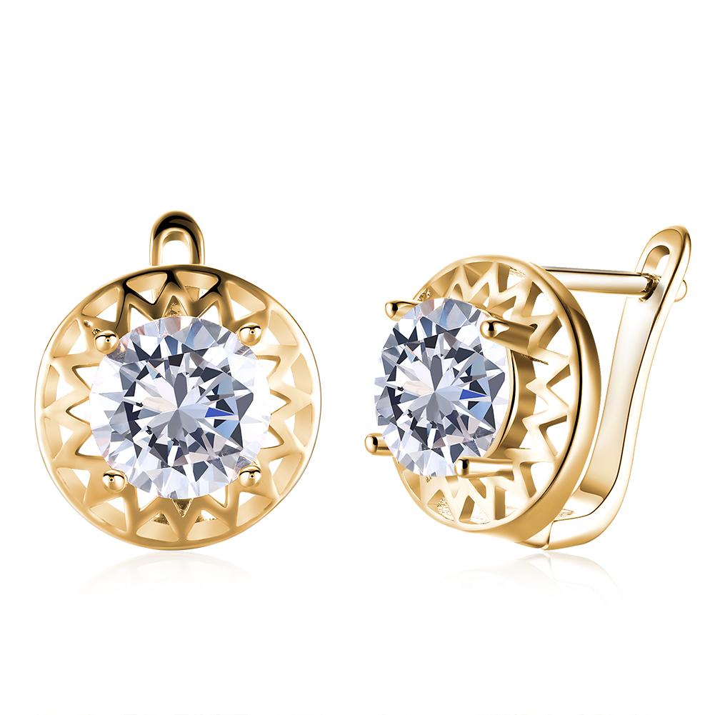 Luxe Crystal Filligree Circular Leverback Earrings Set in Goldtone - Riakoob Jewelry