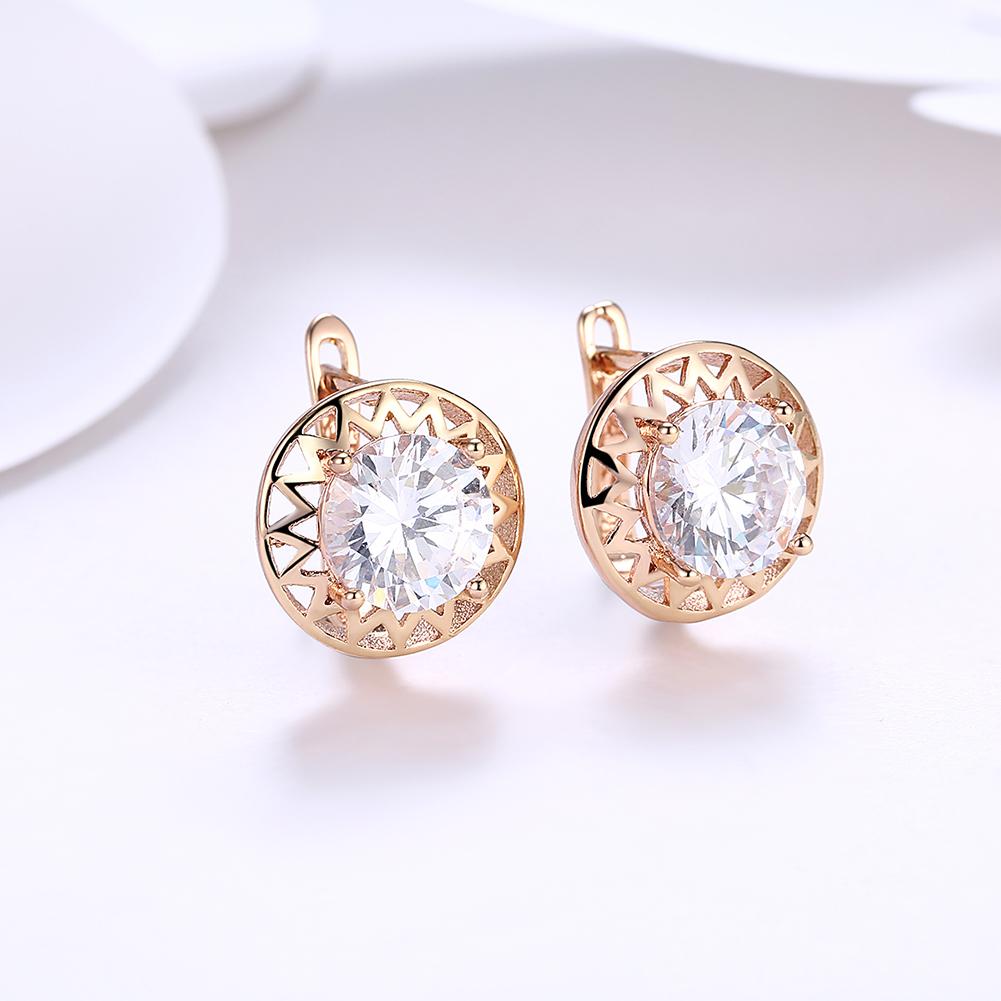 Luxe Crystal Filligree Circular Leverback Earrings Set in Goldtone - Riakoob Jewelry