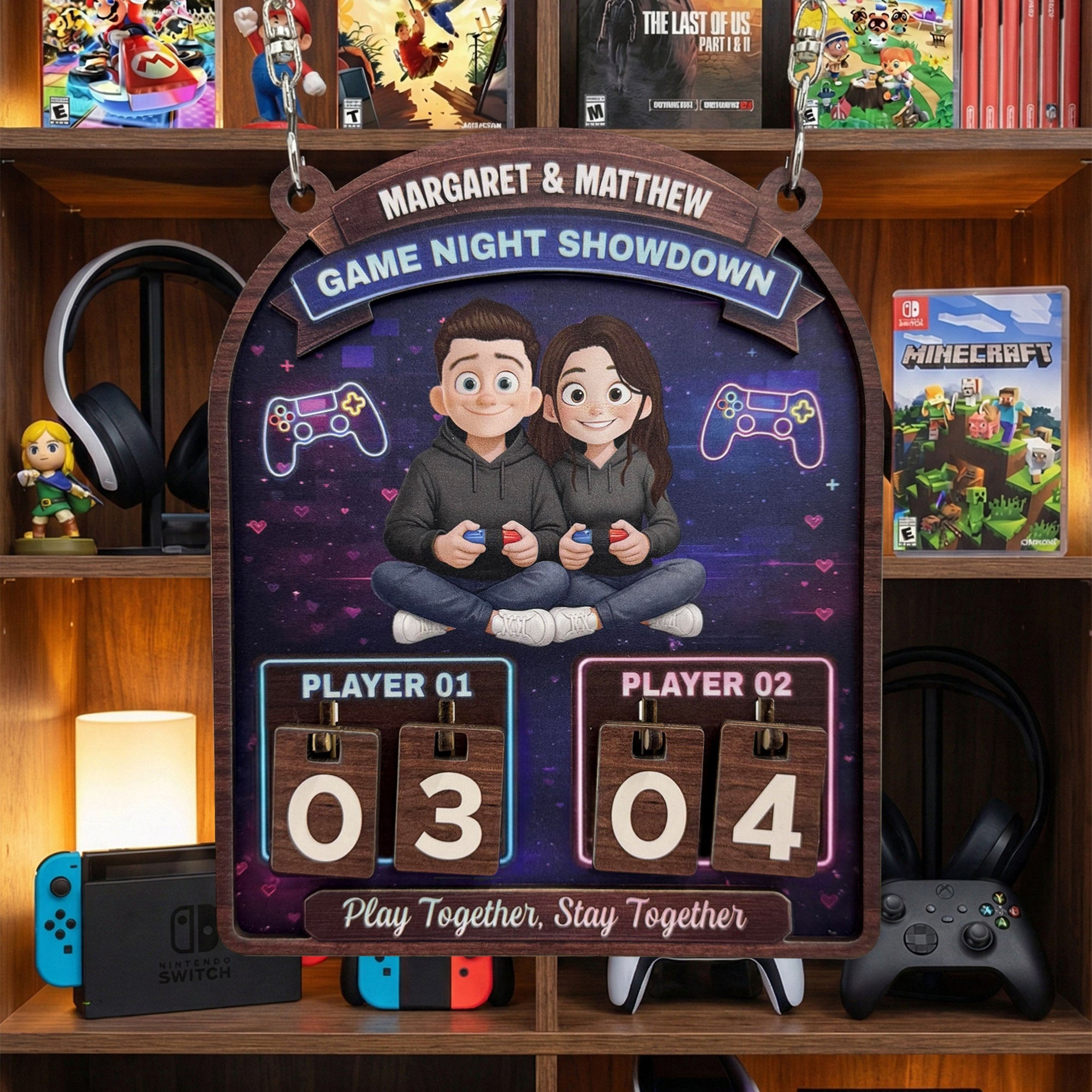 Gaming Couples Date Night Score Counter - Personalized Hanging Game Tracker